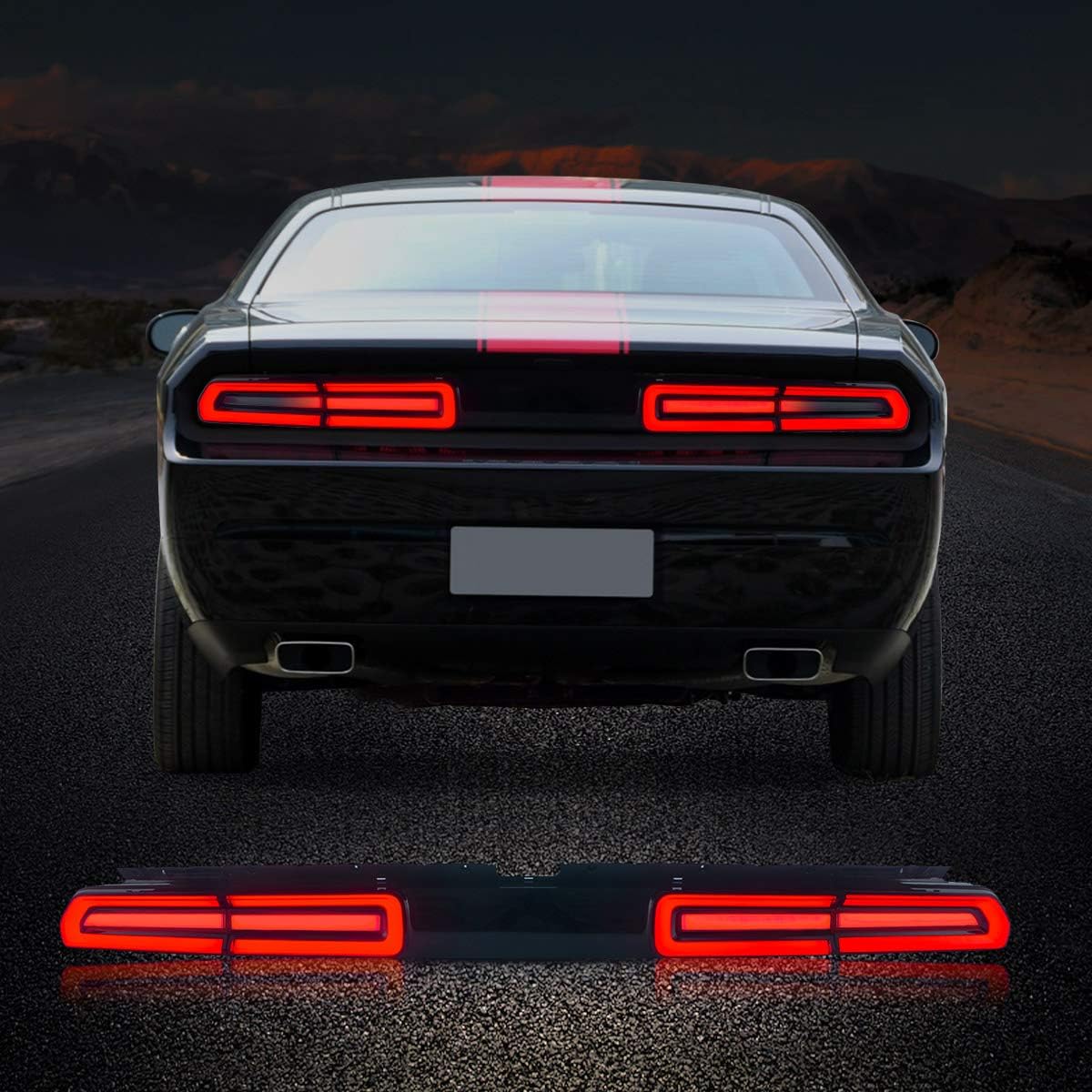 VLAND Full LED Tail Lights for Dodge Challenger Coupe 3rd Gen 2008 2009 2010 2011 2012 2013 2014, with Red Sequential Turn Signal Rear Lamps Assembly, Red Lens Style