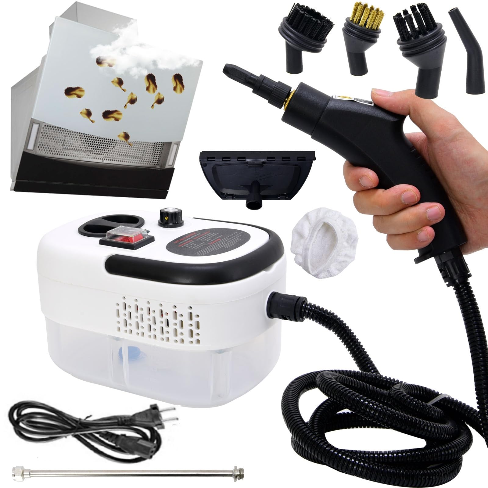Tragbarer Dampfreiniger, 2500W Elektrische Hochdruck-Dampfreiniger mit 6 Geschwindigkeiten einstellbar und 3 Arten von Bürstenköpfen, 1200ML Großem Wassertank für Badezimmer, Küche, Fenstern