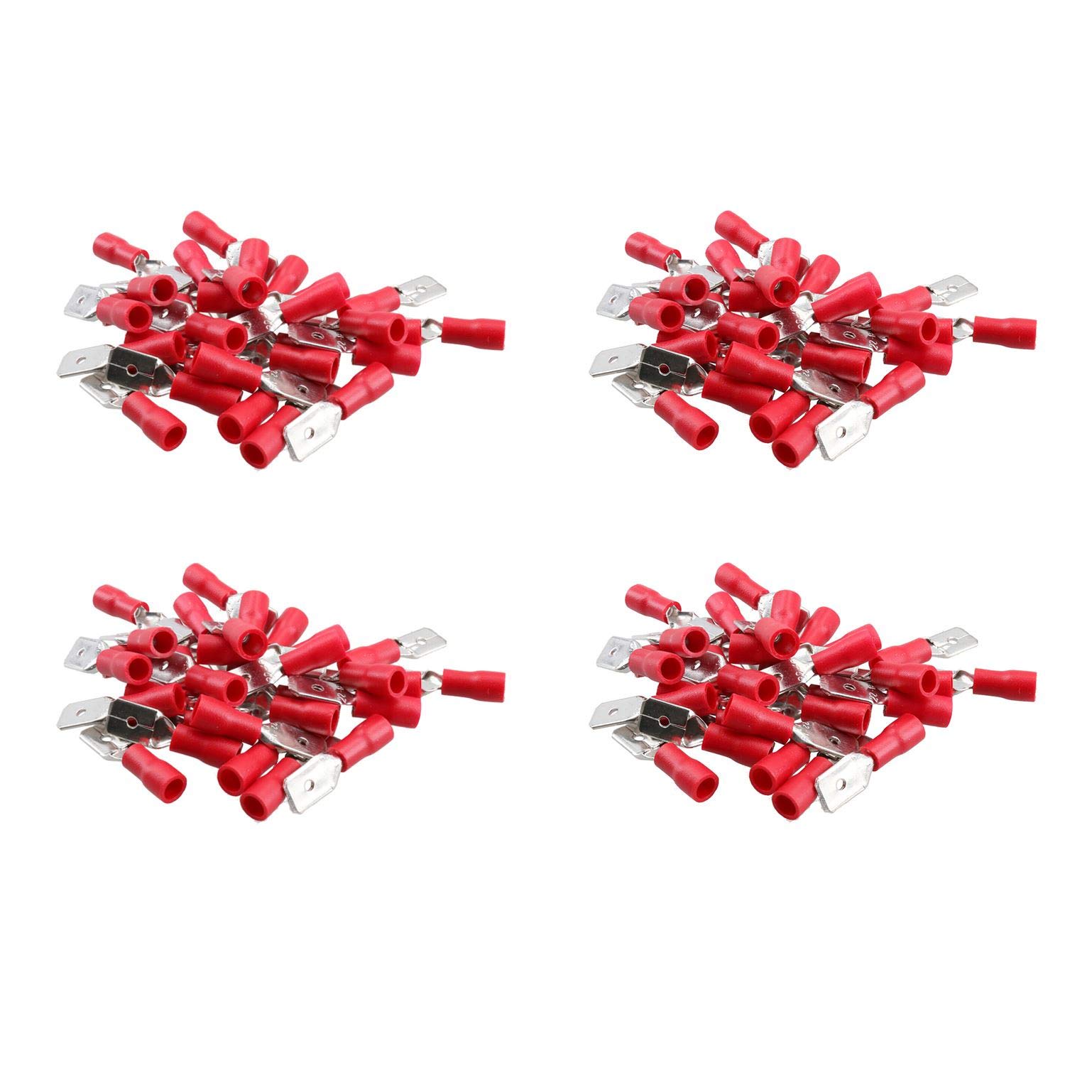 3mm Male Red Electrical Cable Wire Spade Terminals Crimps Connectors 100pc