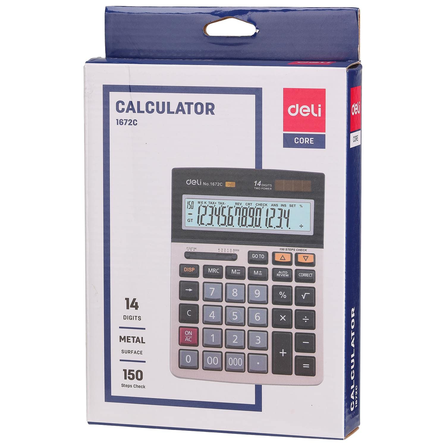 DELI Lote de 3 calculadoras de escritorio de metal, 14 dígitos, 150 controles