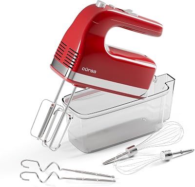 Hand Mixer 300 Watts for Baking | 5 Speed Control with Turbo Mode | Electric Egg Beater with Whisk & Dough Hooks | Handheld Mixer for Cake, Cream, Dough, Buttermilk & Whipping | Red