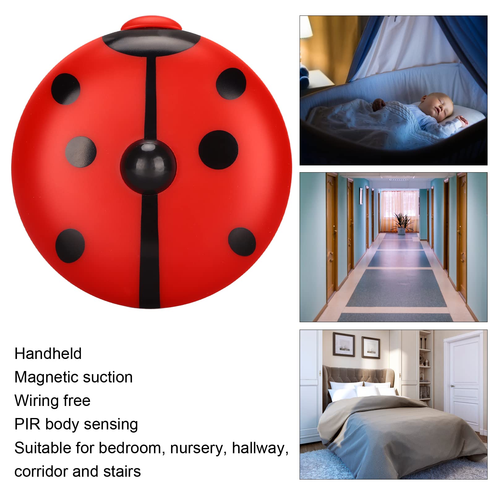 Septpenta Veilleuse à Détecteur de Mouvement, Mini Veilleuse LED Chaude Au Design Coccinelle, Haute Sensibilité et Contrôle Automatique, Peut Être Utilisée en Continu Pendant Environ 10 Heures(Rouge)