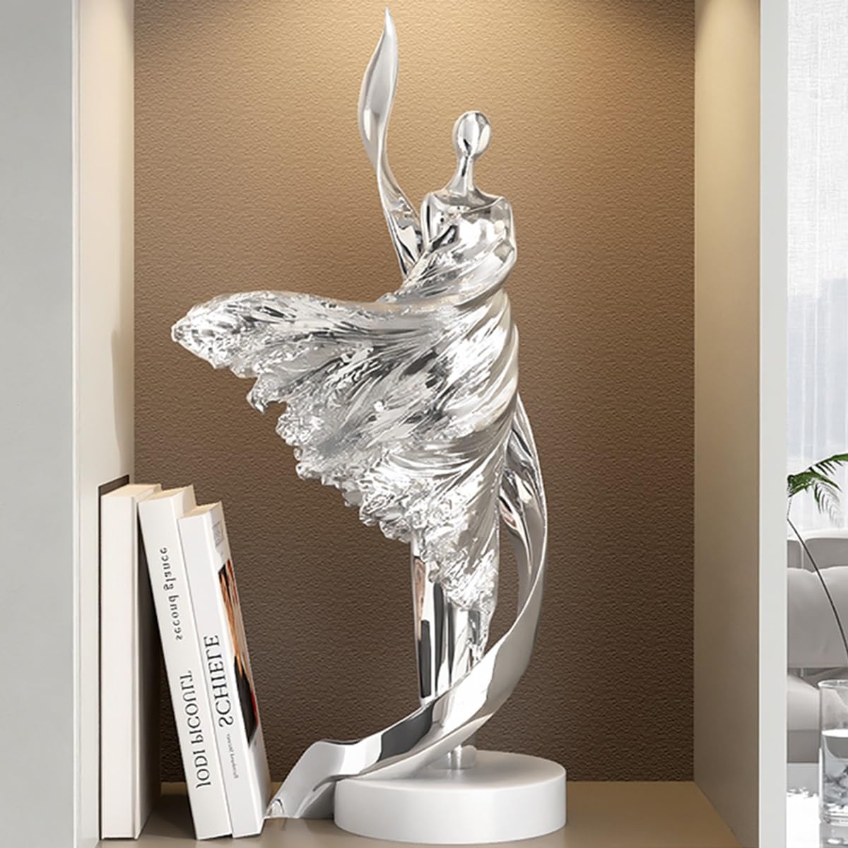 GHKryD statue, Dancing Girl Statue Decor for Living Room Collection Sculptures for Shelf Bookshelf(Silver)