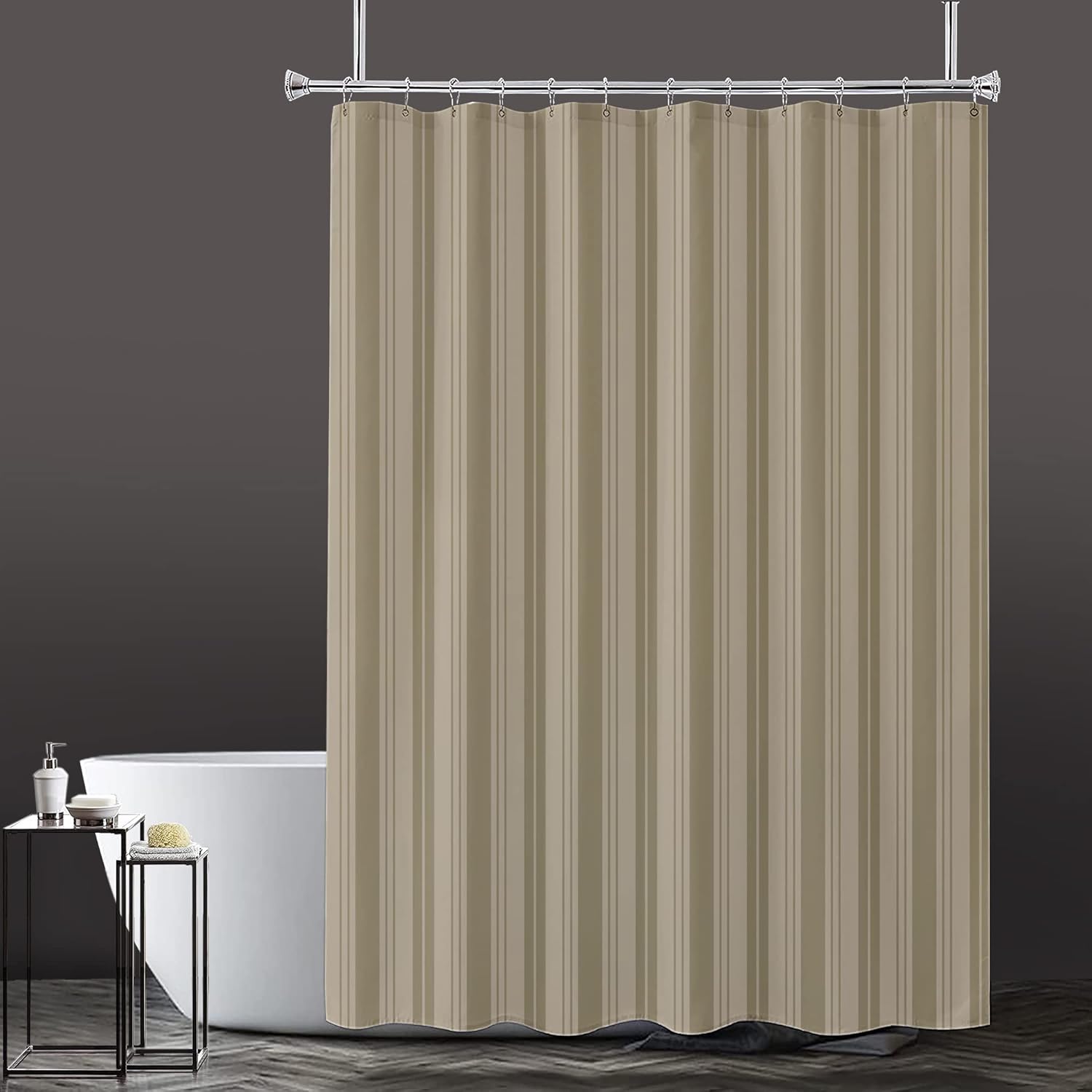 Grommets Shower Curtain with Hanging Ring 52 x 96 Inch, for Bathroom for Bathroom,Hotel Grade, Water Repellent,Polyester White Sriped 1 Panel,Hooks not Included