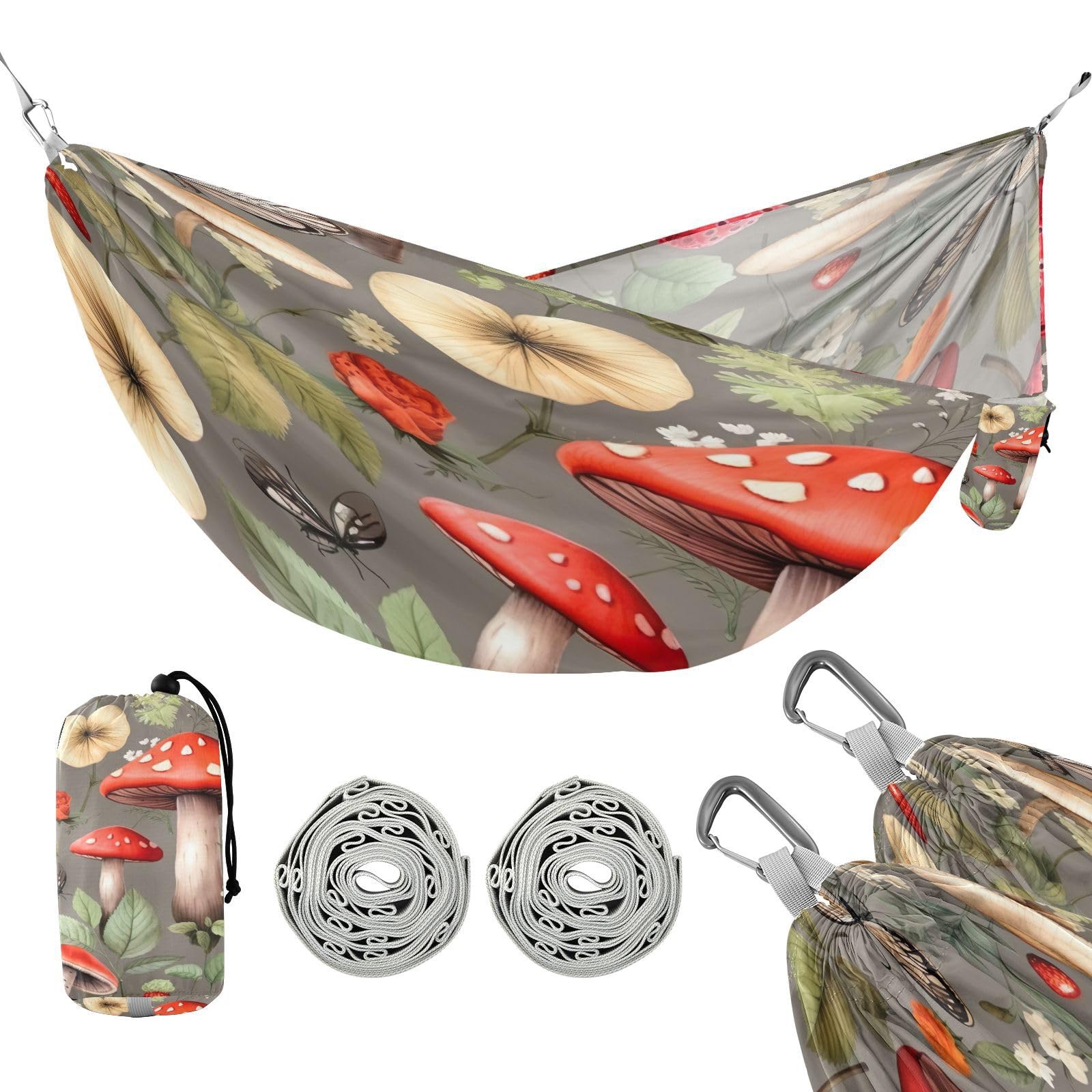 ATTX Mushroom Strawberry Camping Hammock - Lightweight & Portable Hammocks, Heavy Duty 330lbs Capacity for Indoor, Hiking, Backpacking, Travel, Backyard, Beach#300