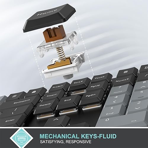 Miniatura 2 de Arteck Teclado mecánico de rendimiento inalámbrico USB de 2.4 G, interruptores marrón silenciosos, acero inoxidable de perfil bajo para