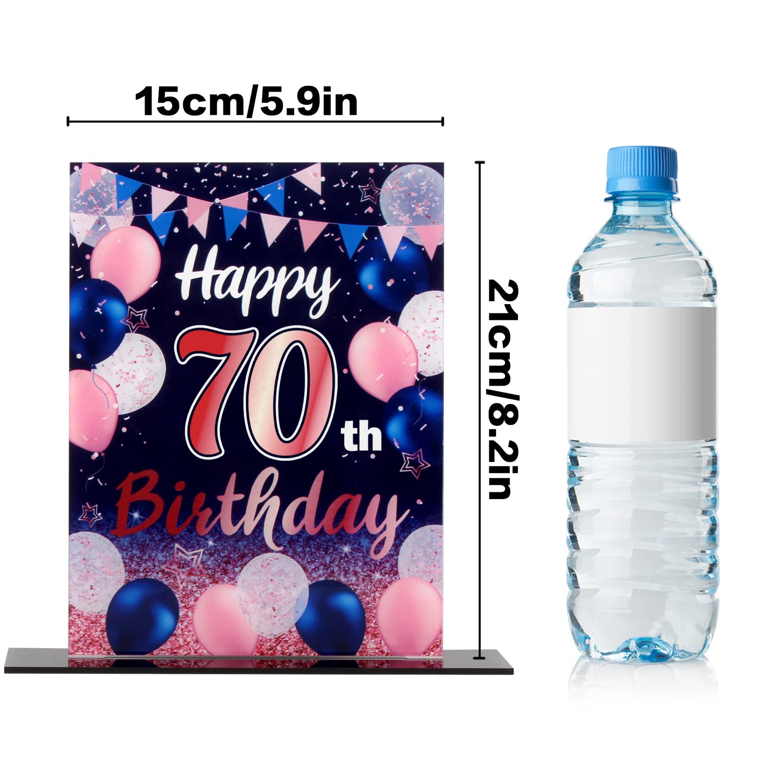 Happy 10th Birthday Acrylic Table Posters – Navy Blue & Pink Balloon Design, 2-Pack Centerpieces For Party Decor