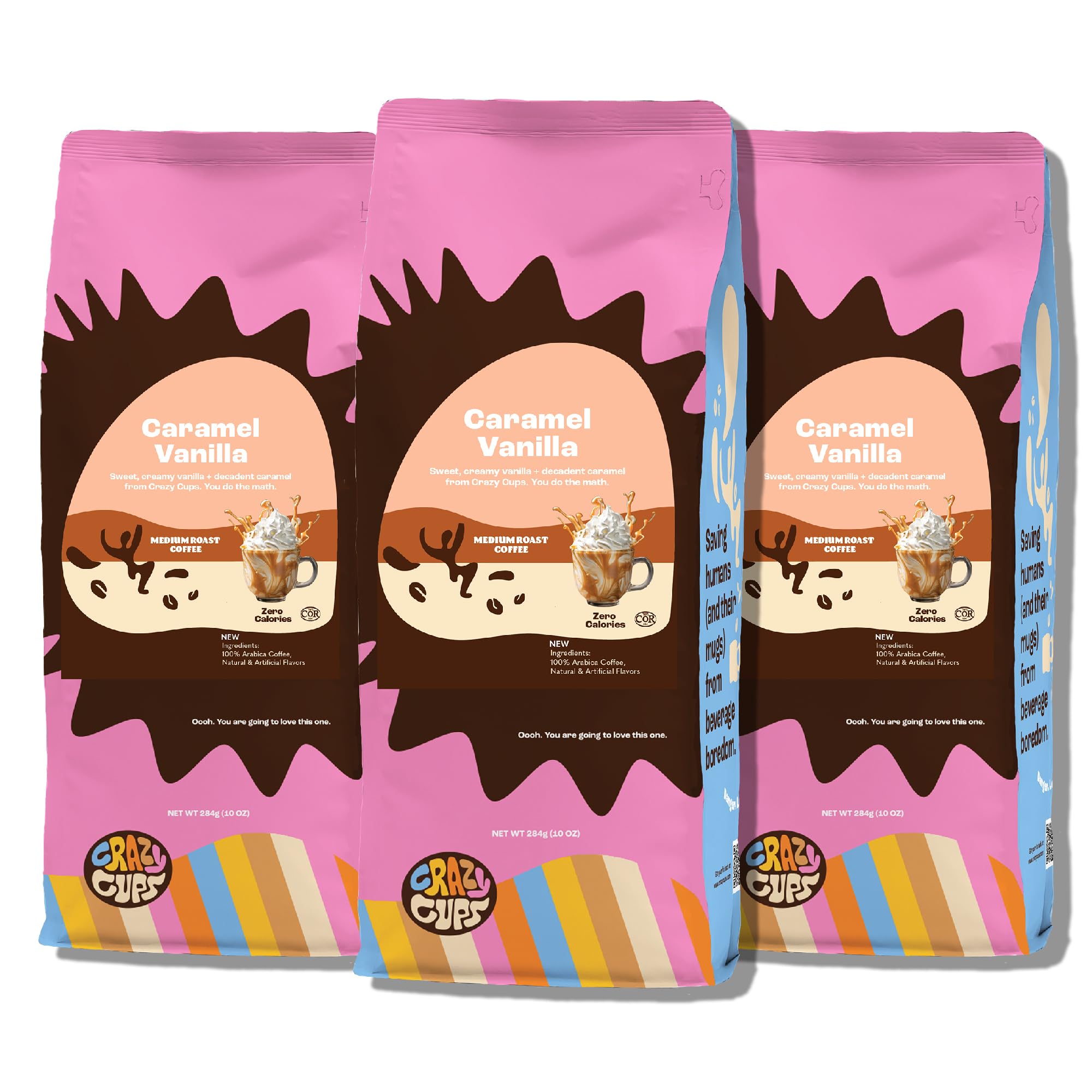 Crazy Cups Flavored Ground Coffee, Caramel Vanilla, in 10 oz Bags, For Brewing Flavored Hot or Iced Coffee, 3 Pack