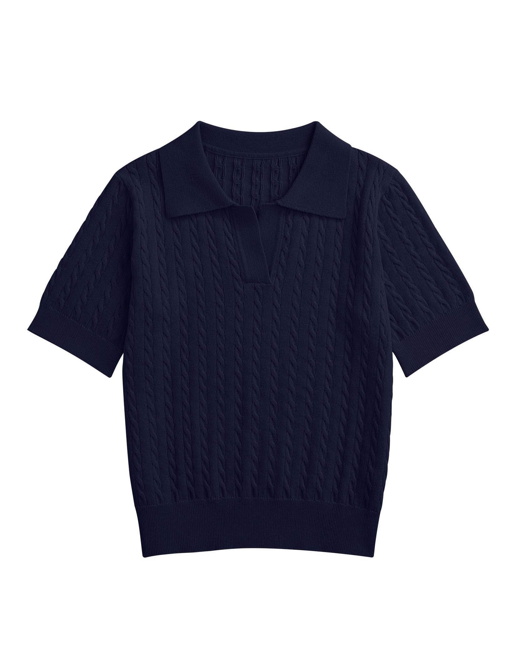 Girls Short Sleeve Polo Shirt Summer Knit School Uniform Blouse V Neck Cable Pullover Sweater Tops 5-14 Years