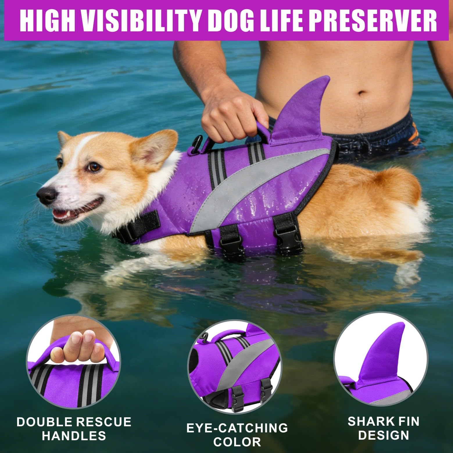 Giubbotto di Salvataggio del Cane Alta Flotation Shark Dog Salvagente Galleggia Cappotto Riflettente Pet Gilet di sicurezza Costumi da bagno Dog Life Vest