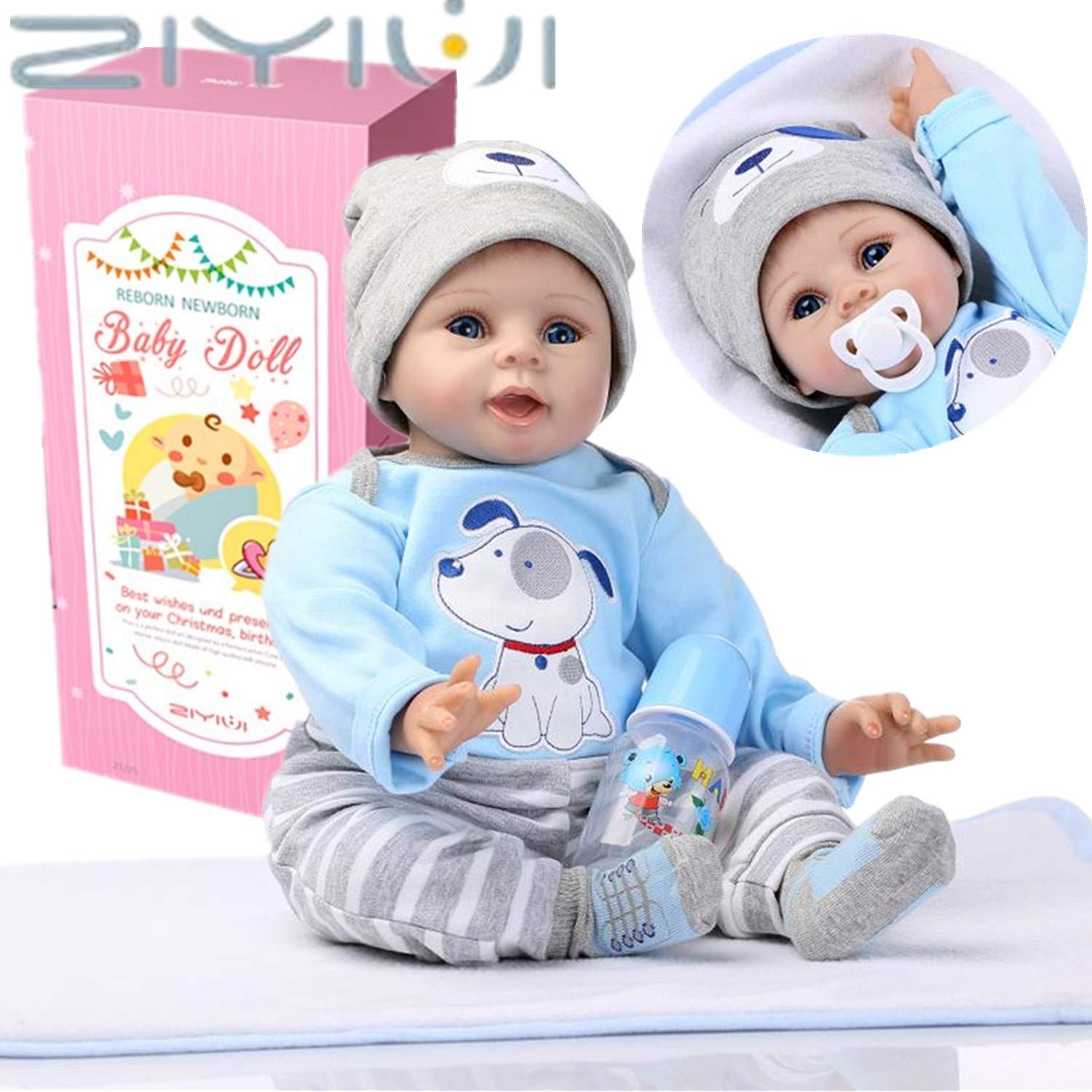 ZIYIUI Handmade Babies Soft Vinyl Silicone Baby Reborn Dolls Boy 22 Inch Kids Toys