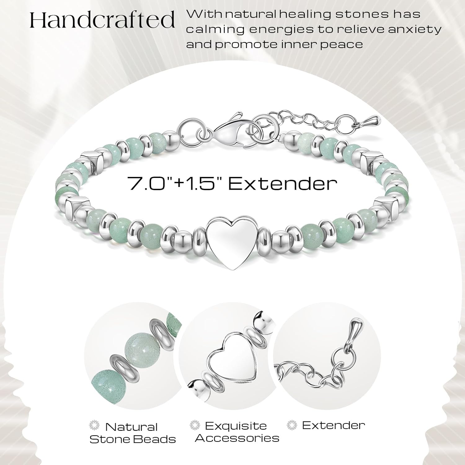 Inspirational Christmas Bracelet Gifts for Women: Healing Natural Stone Bracelet - Thinking of You Get Well Soon Birthday Gifts for Friend Sister Bestie BFF - Image 3