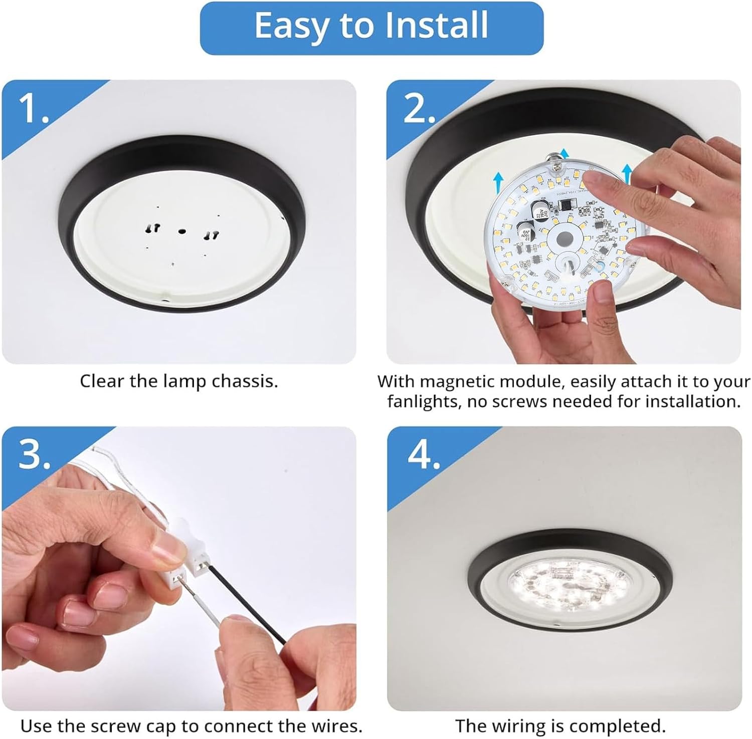 SIXRUN LED Ceiling Fan Light, 3.93 Inch LED Ceiling Fan Light AC 120V 18W 2000LM 3 Color Temperature Dimmable Magnetic LED Retrofit Light Board Panel for Replacement, SIXRUNbc7h6p1io8