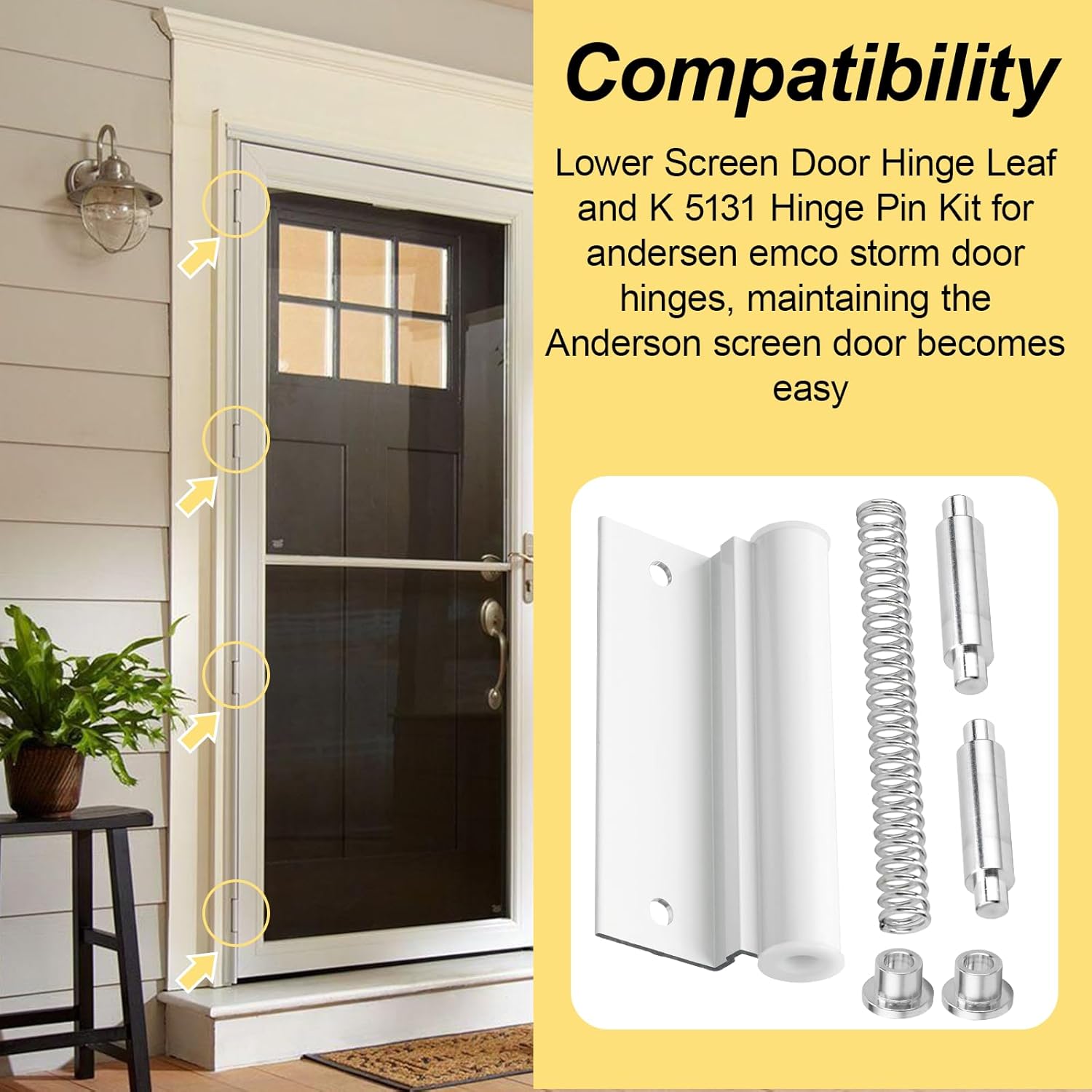 Lower Screen Door Hinge Leaf Hinge Pin Kit for Anderson, Croft, EMCO Screen Doors, Lower Leaf Hinge Repair 4 Pcs