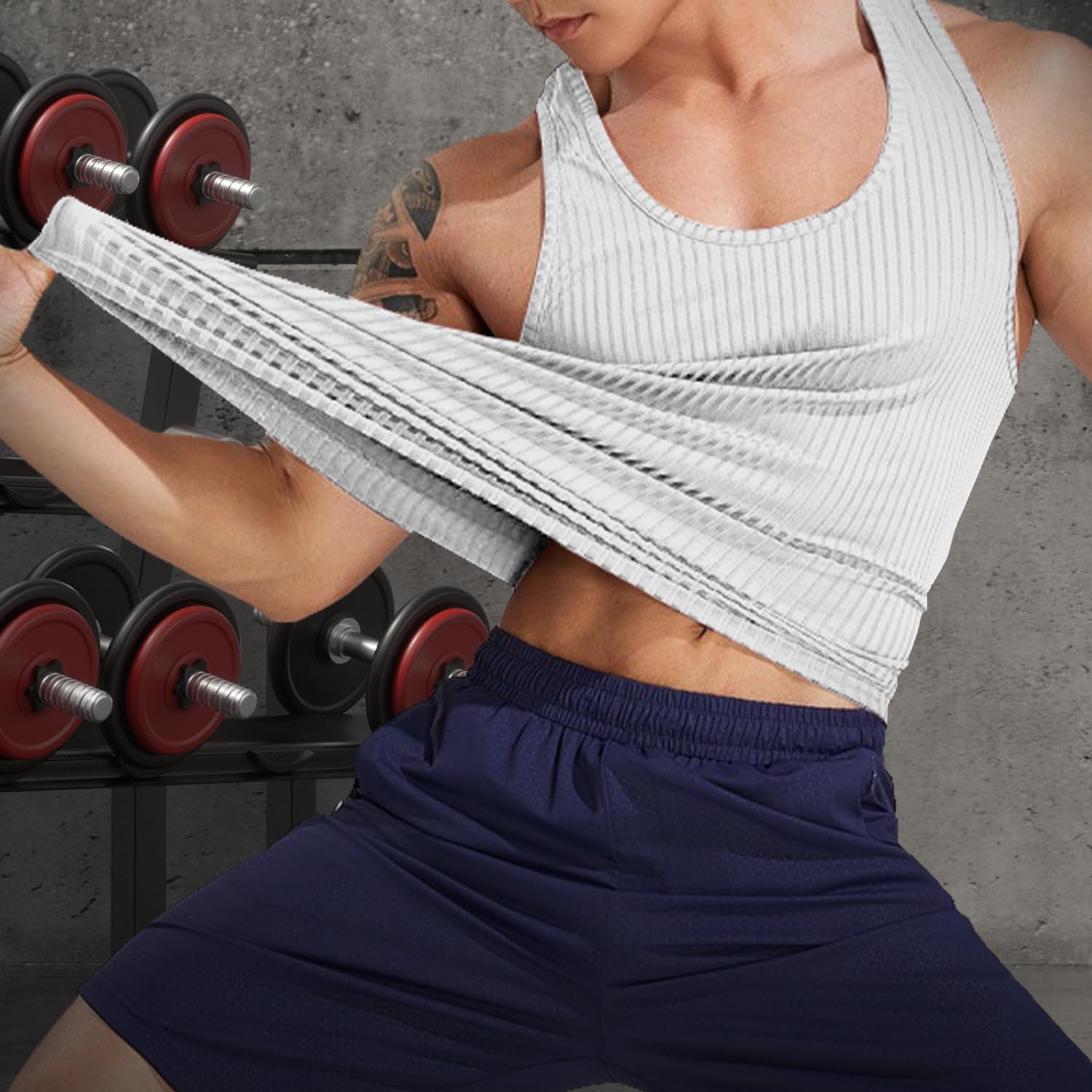 Camiseta sin mangas para hombre, de punto acanalado, para gimnasio, entrenamiento, atletismo, fitness
