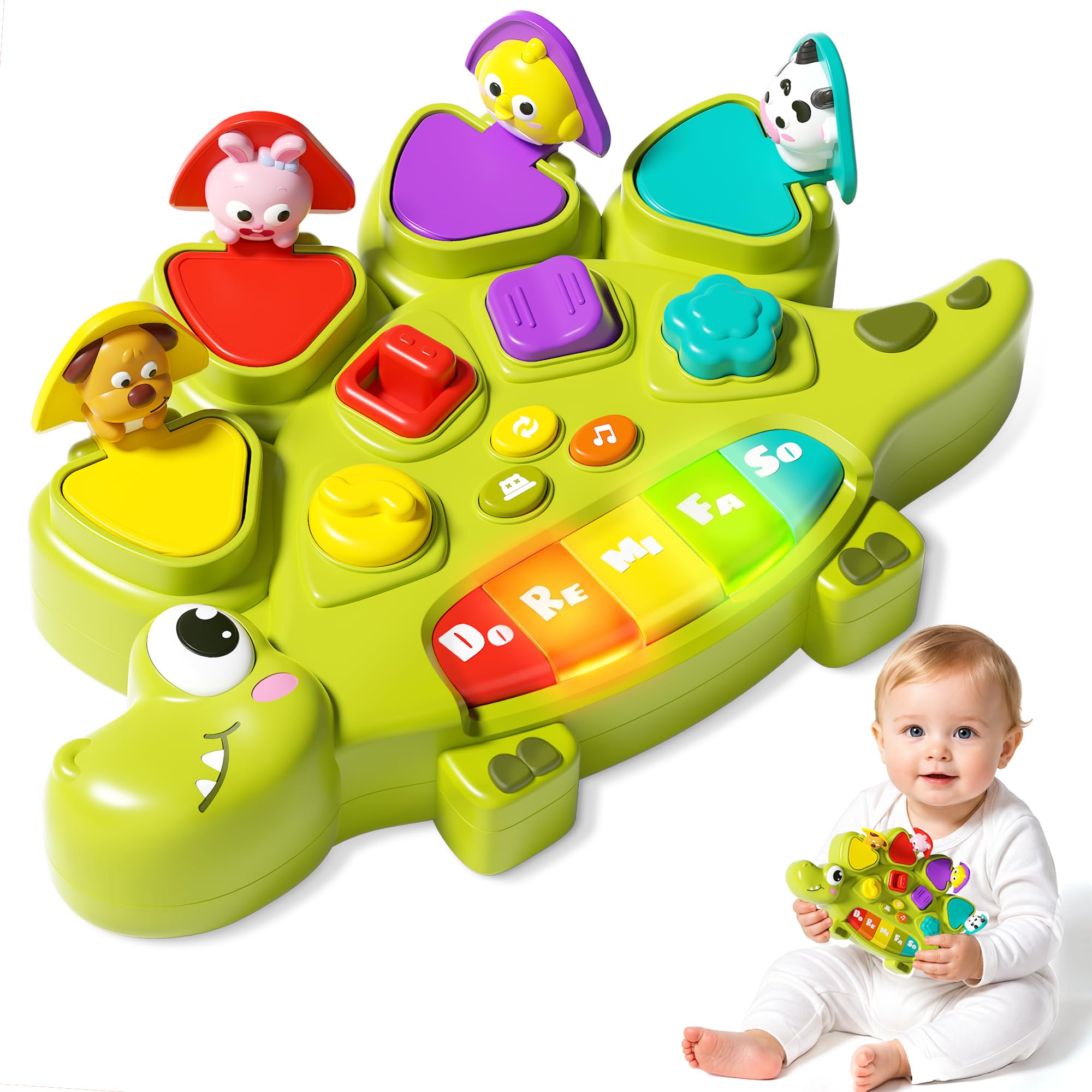 Pop Up Baby Toys for 1 Year old Boys,Cause and Effect Toys for Toddlers 3-6 6-12 12-18 Months,Dinosaur Musical Babies Toy with Various Playstyles,Learning Gifts for 1 2 3 Year Old Boys Girls Organ box