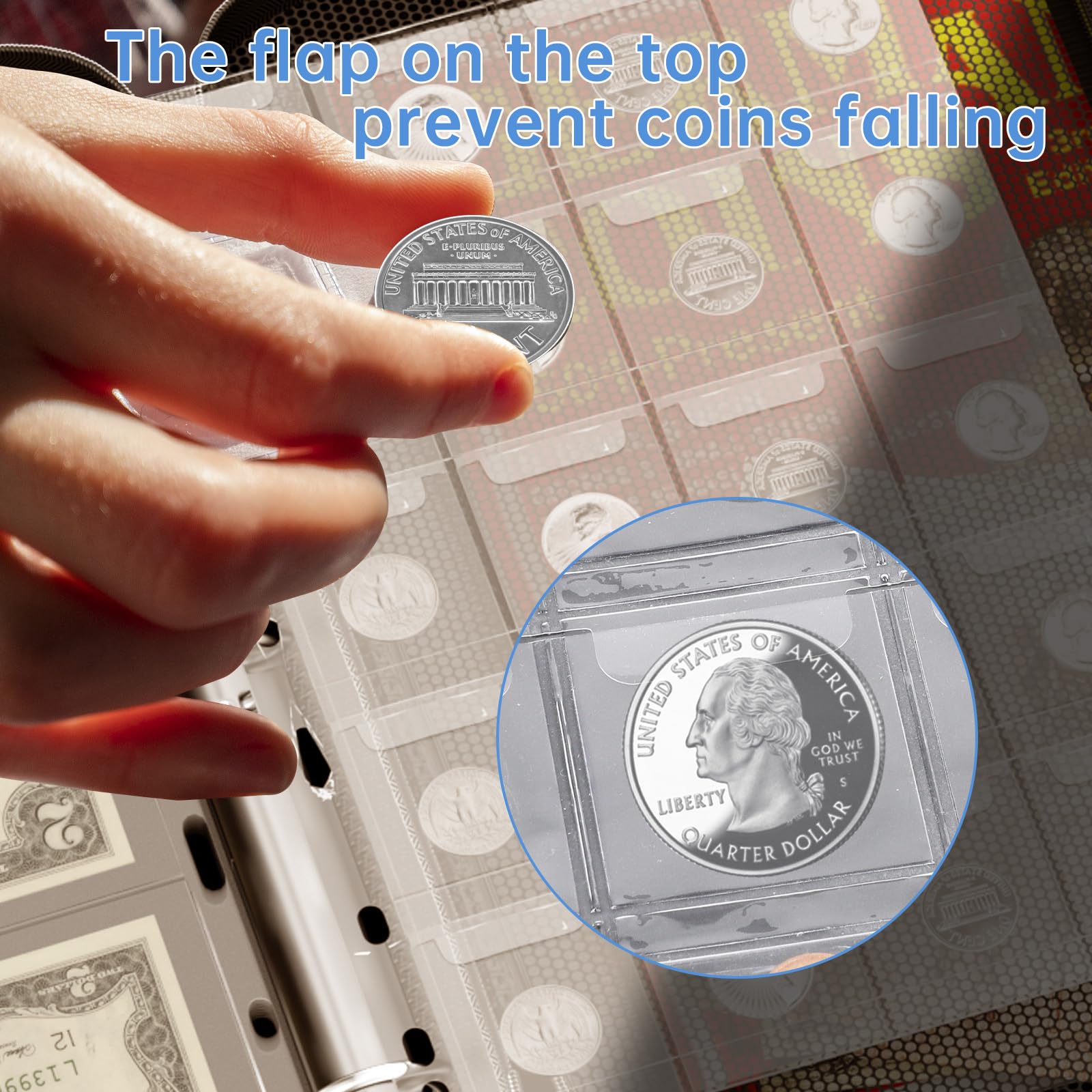 Coin Collection Album with Lock,350 Pockets Fireproof Hard Coin Collection Book&36 Sleeves Currency Collection Binder Storage for up to 45mm Coins(Quarter),Bill,Stamp,Postcard-Black