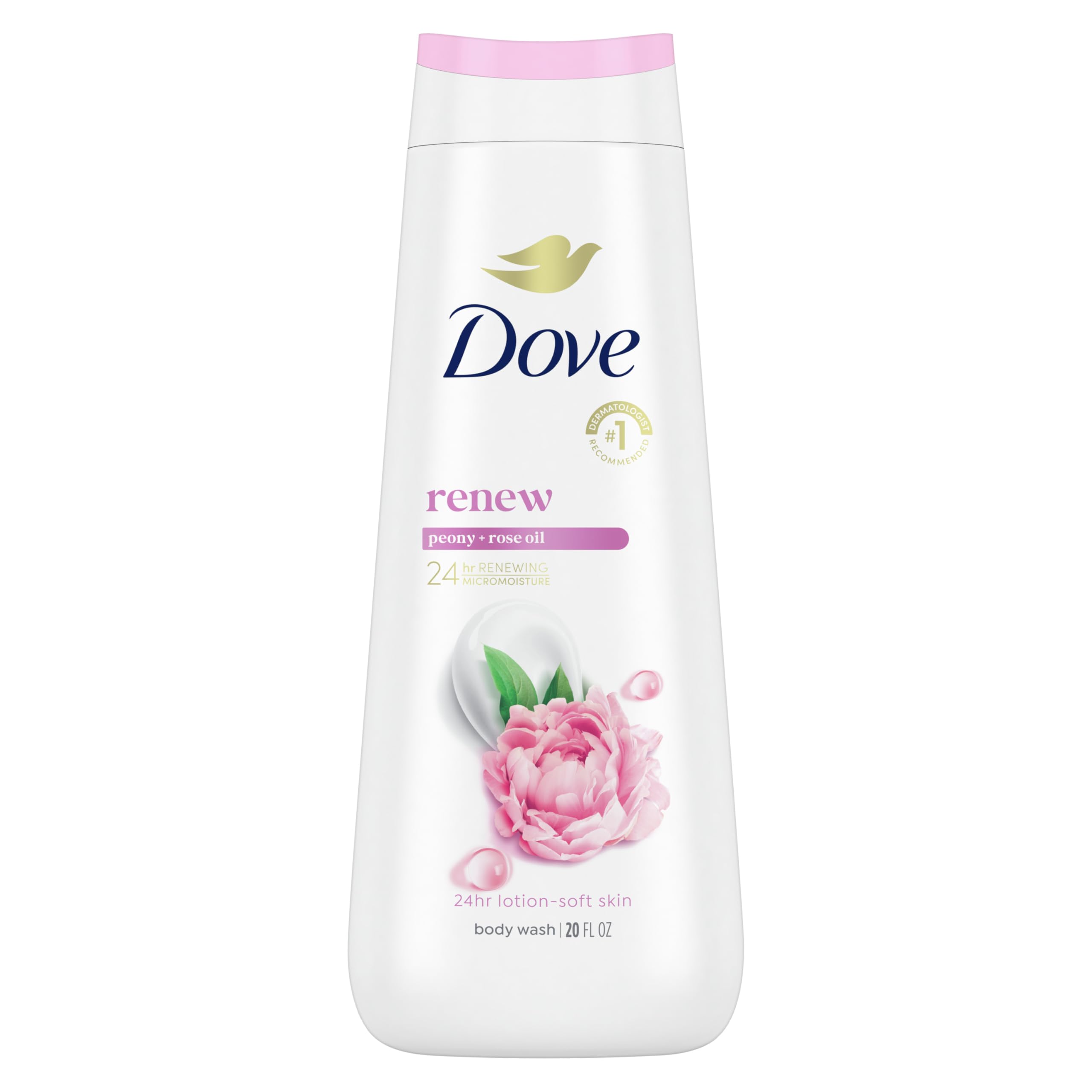 Dove Body Wash Renew Peony & Rose Oil For 24hr Lotion-Soft Skin Moisturizing Skin Cleanser with No Sulfates No Parabens 20 oz