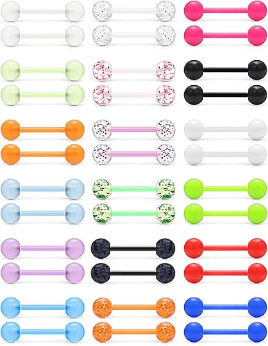 Ftovosyo - Retenedor recto de aro para lengua o pezón calibre 14 G de 58 de pulgada 16 mm que brilla en la oscuridad de acrílico flexible joyas de