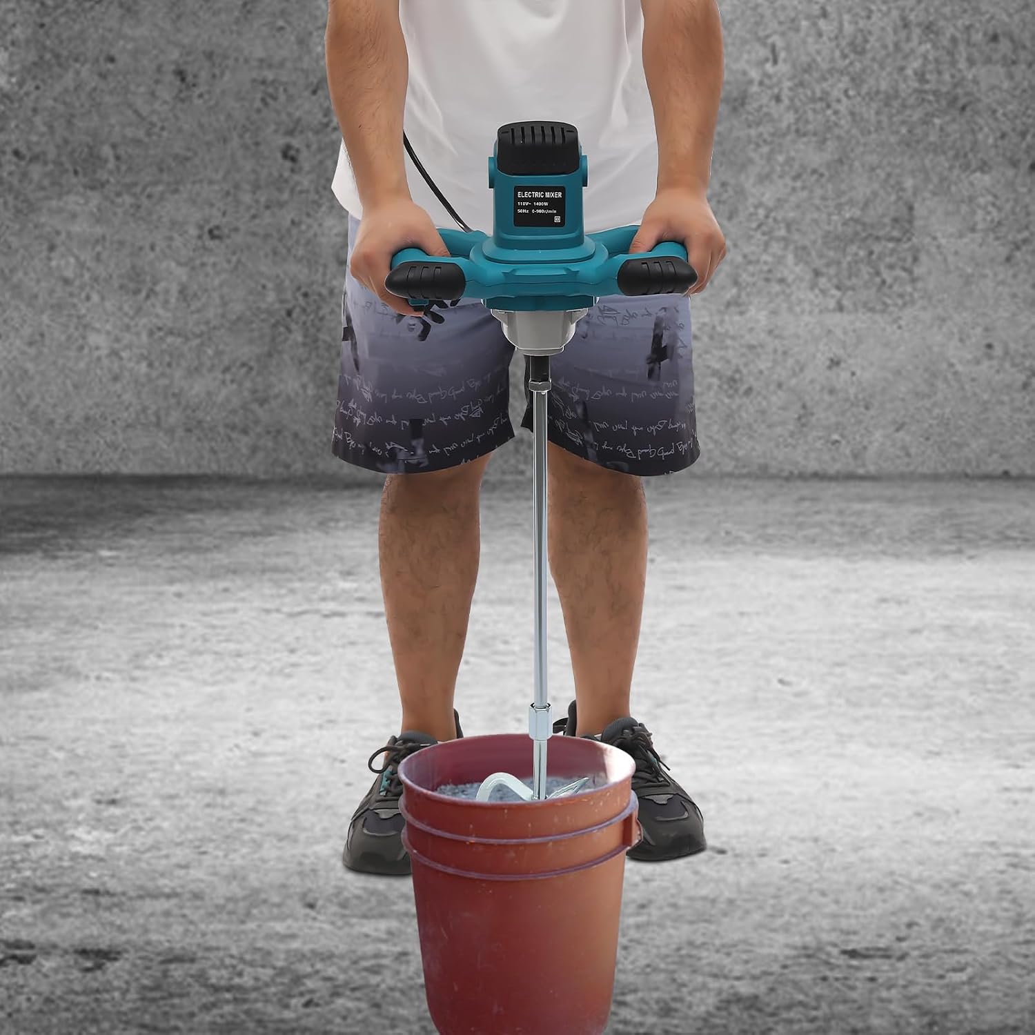 Cement Mixer, 1400W Handheld Electric Concrete Mixer, Portable Mortar Mixer with 6 Adjustable Speed, Cement Mixer, Electric Concrete Plaster Grout Paint Mortar Mixer Machine