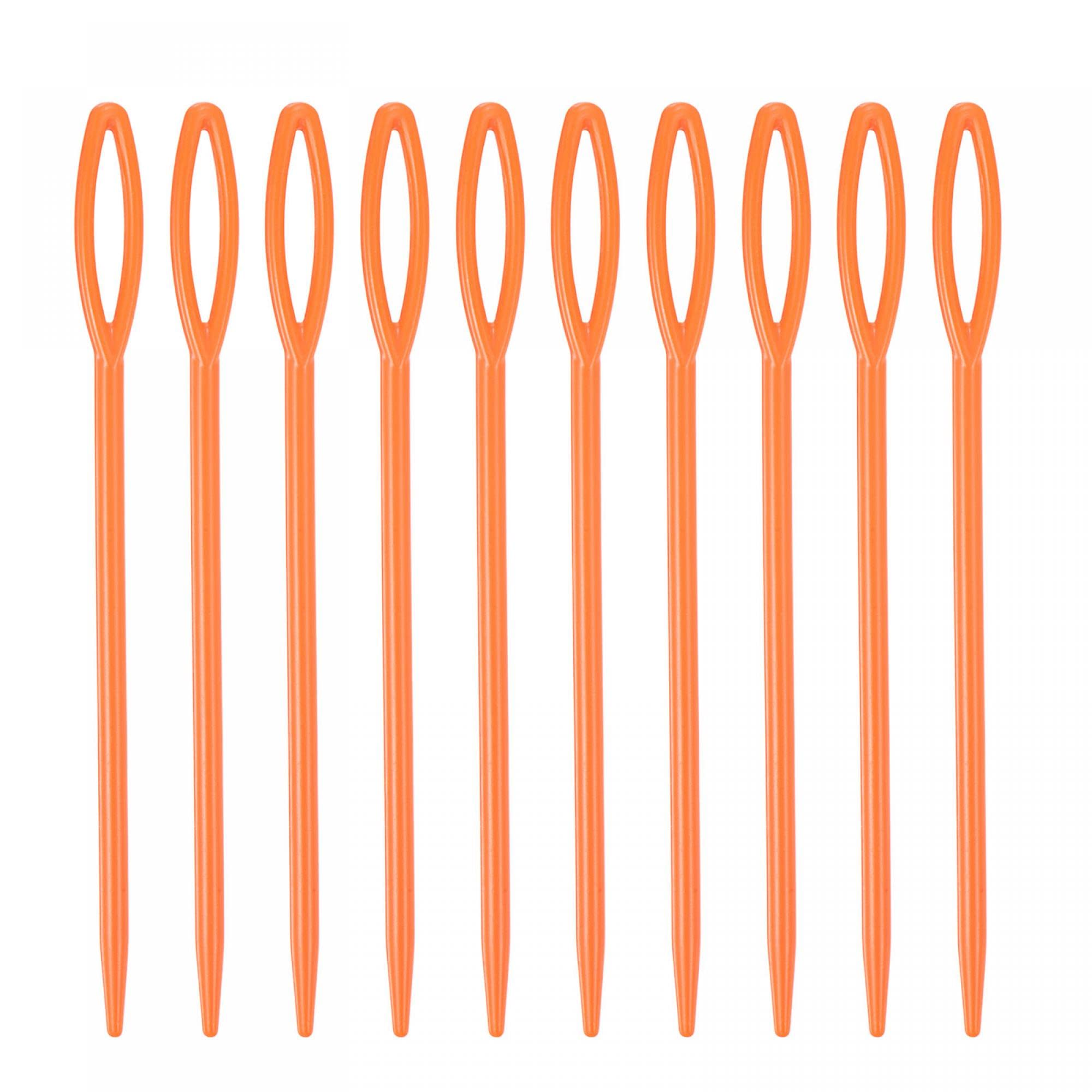 sourcing map 90pcs Plastic Sewing Needles, 9cm Length Large Eye Blunt Needles Learning Needles for Sewing Handmade Crafts DIY Notions Stitching, Orange