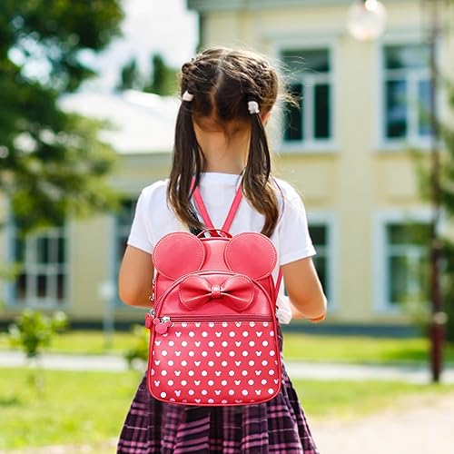 Miniatura 3 de Minnie Mouse - Mochila para niñas, mochila de Disney, linda bolsa de Mickey para niños, mini mochilas, Rojo -, Pequeño, Mochilas Disney para niñas