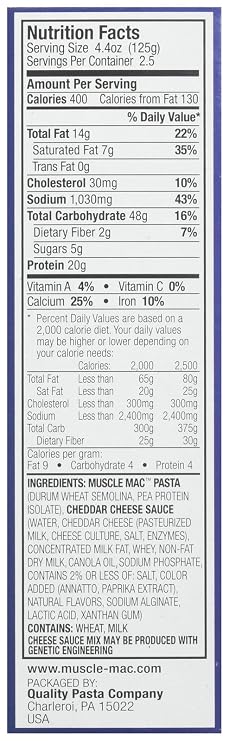 MUSCLE MAC Deluxe Shells & Cheese، Cheddar، 11 Ounce ( Pack of 12 )، Yellow، QP002