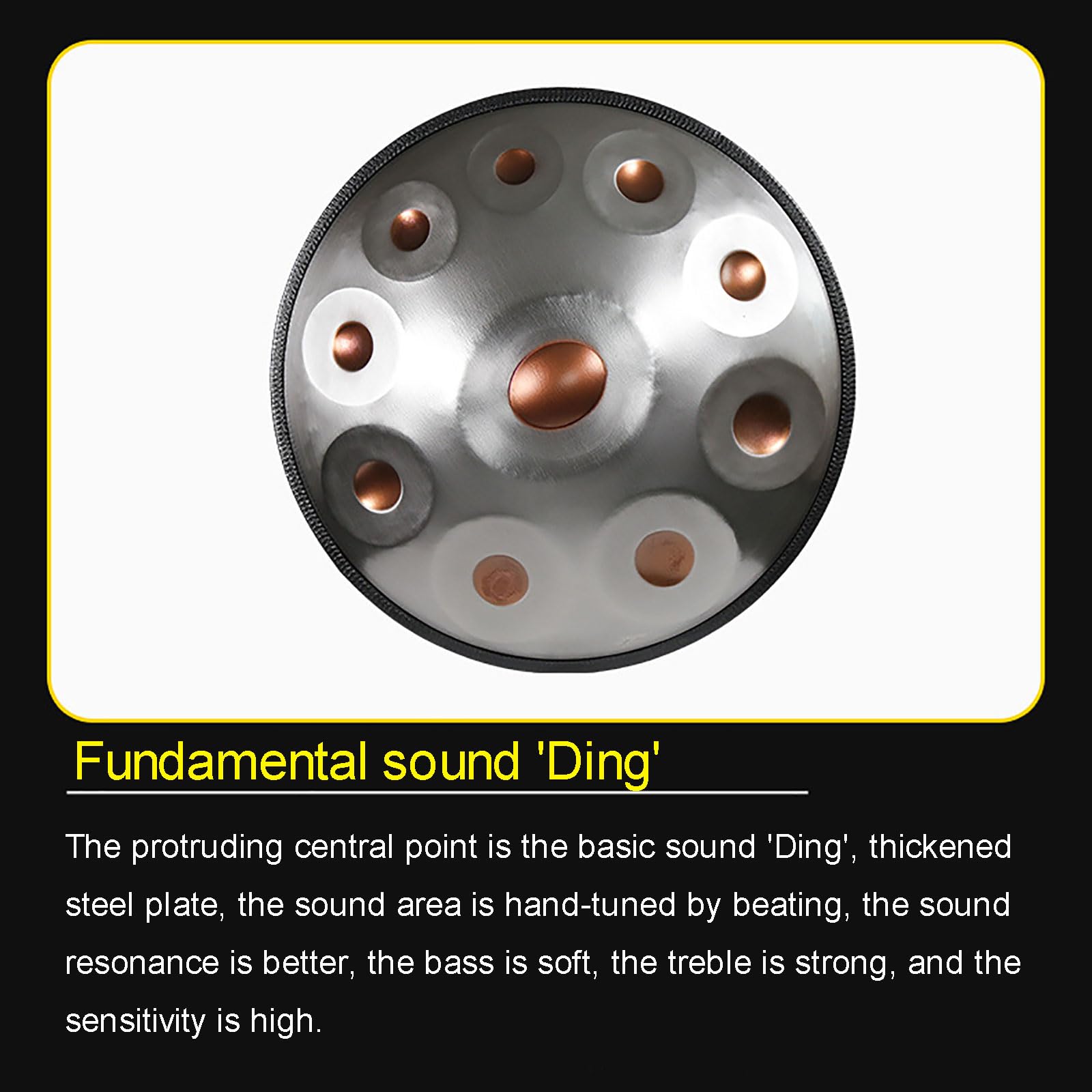 Zungentrommel für Musikinstrumente, 432-Hz-Handtrommel, handgefertigte Hohltrommel, Handpan-Stahltrommel mit Halterung, Aufbewahrungstasche, Trommelstöcke, staubfreies Tuch, 9 Töne/10 Töne/12 Töne