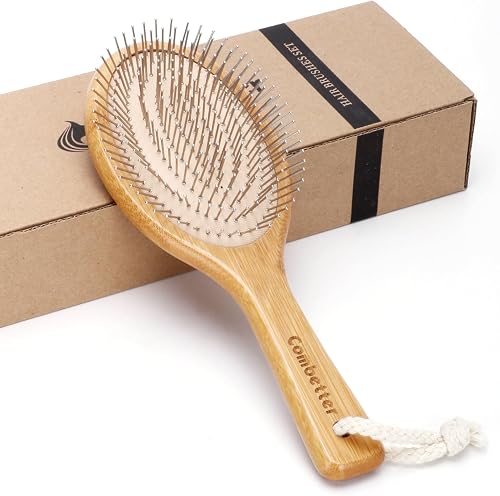 Bamboo Brush with Metal Bristles, Smoothing & Scalp Massage