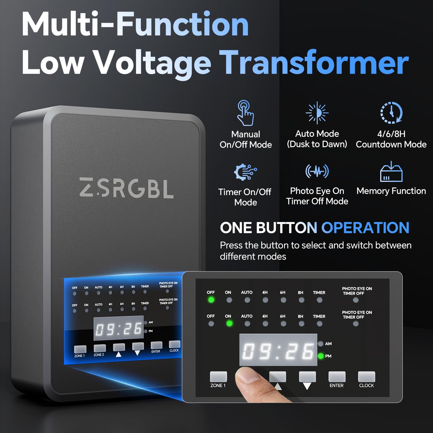 300W Low Voltage Transformer with 2 Zone Independent Control 120V AC to 12/14V AC Outdoor Weatherproof Landscape Lighting Transformer with Photocell Sensor and Timer for Spotlights, ETL Listed