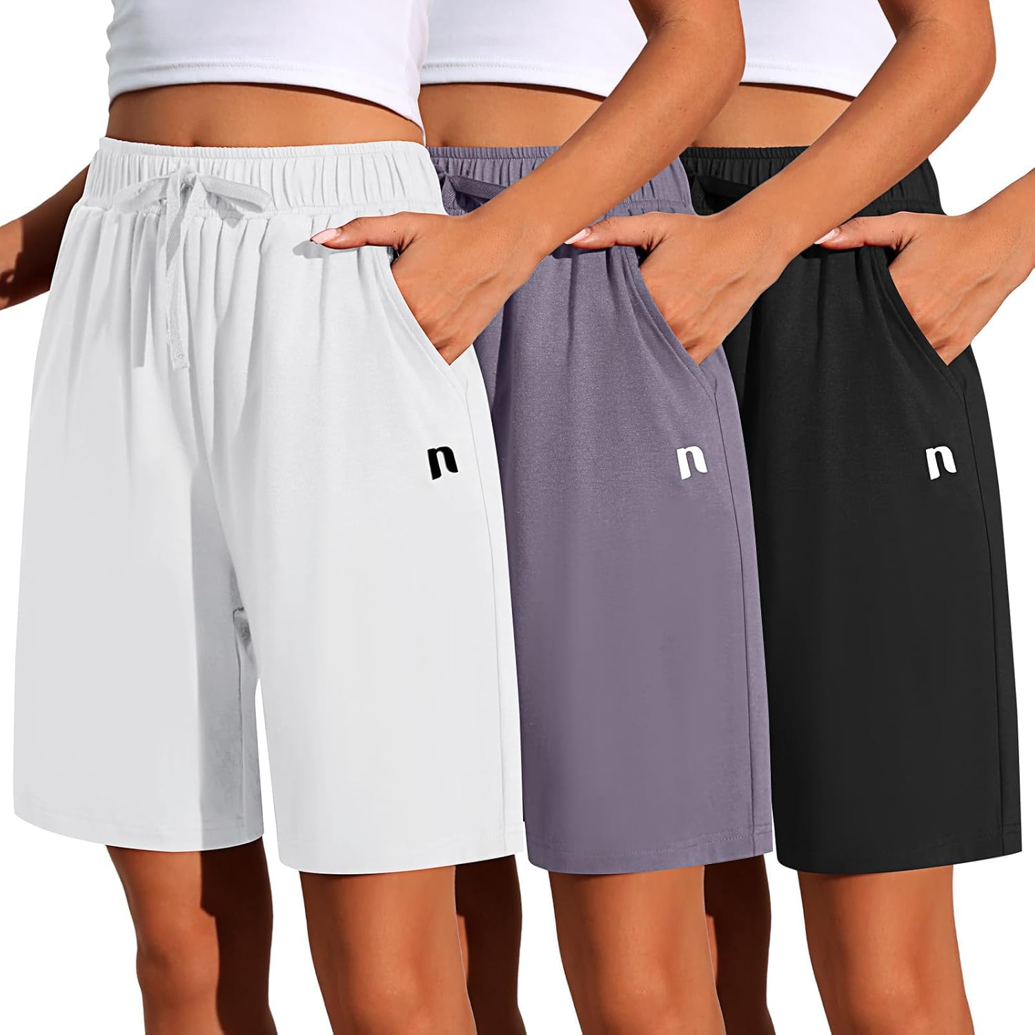 Neer 3 Pack Women's Quick Dry Shorts Women Drawstring High Waisted Bermuda Athletic Shorts with Pockets