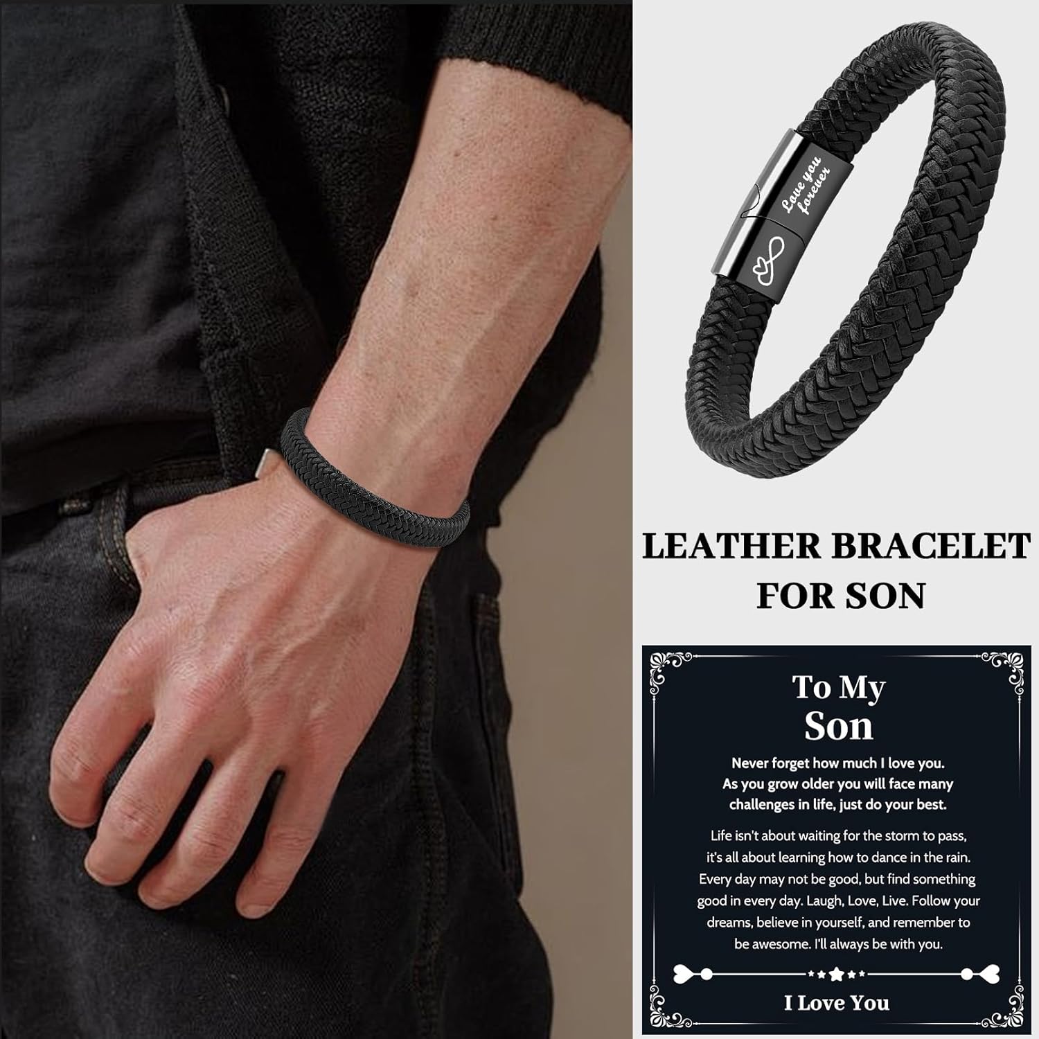 VU100 Gifts for Son/Man/Brother Leather Bracelet for Men Inspirational Gifts Valentine's Day Birthday Present for Boyfriend Husband Teenage - Image 5