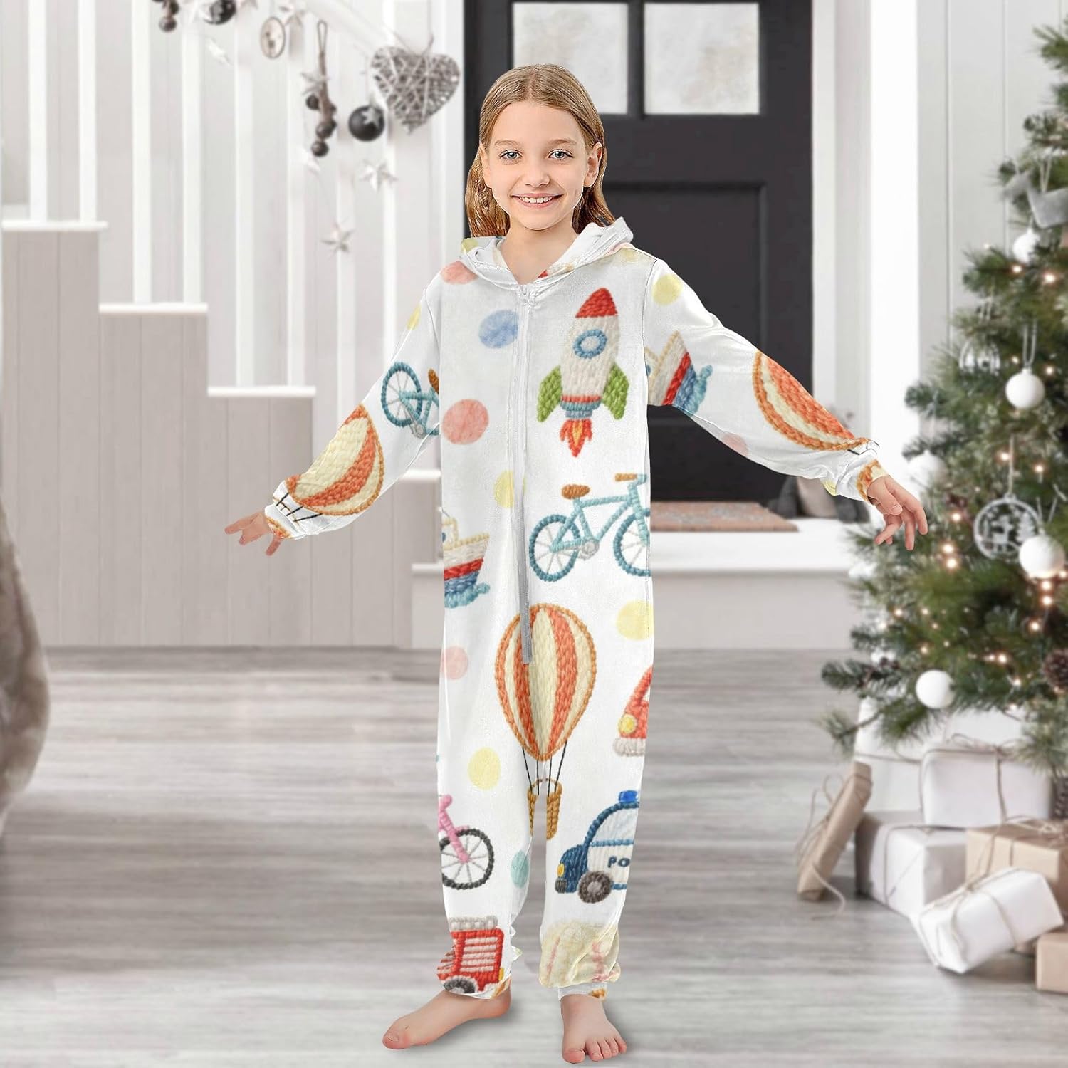 Cartoon Cute Animal VehiclePajamasCute Soft Hooded Christmas Costumefor Christmas Home