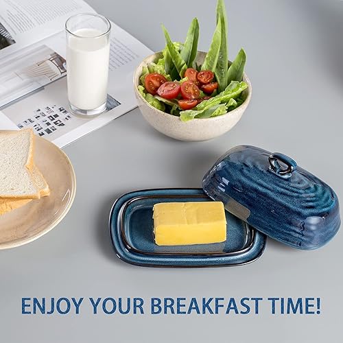 Miniatura 7 de Tikooere - Mantequera con tapa, soporte de cerámica para mantequilla con tapa para encimera, recipiente de mantequilla de porcelana con asa para