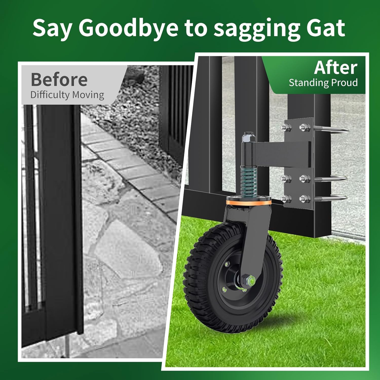 8 Inch Gate Wheel, Suitable for Metal Tube Gates, Capacity 750 Lbs, 360 Degree Rotation, Equipped with Spring Loaded Heavy Duty Gate Wheel, with Installation Tools (Yellow Upgrade)