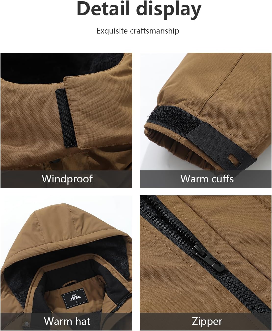 MAOYSSEN Men's Ski Jacket with Hooded Snowboarding Waterproof Fleece Lining Jacket Winter Coat Multi Pockets - Image 5