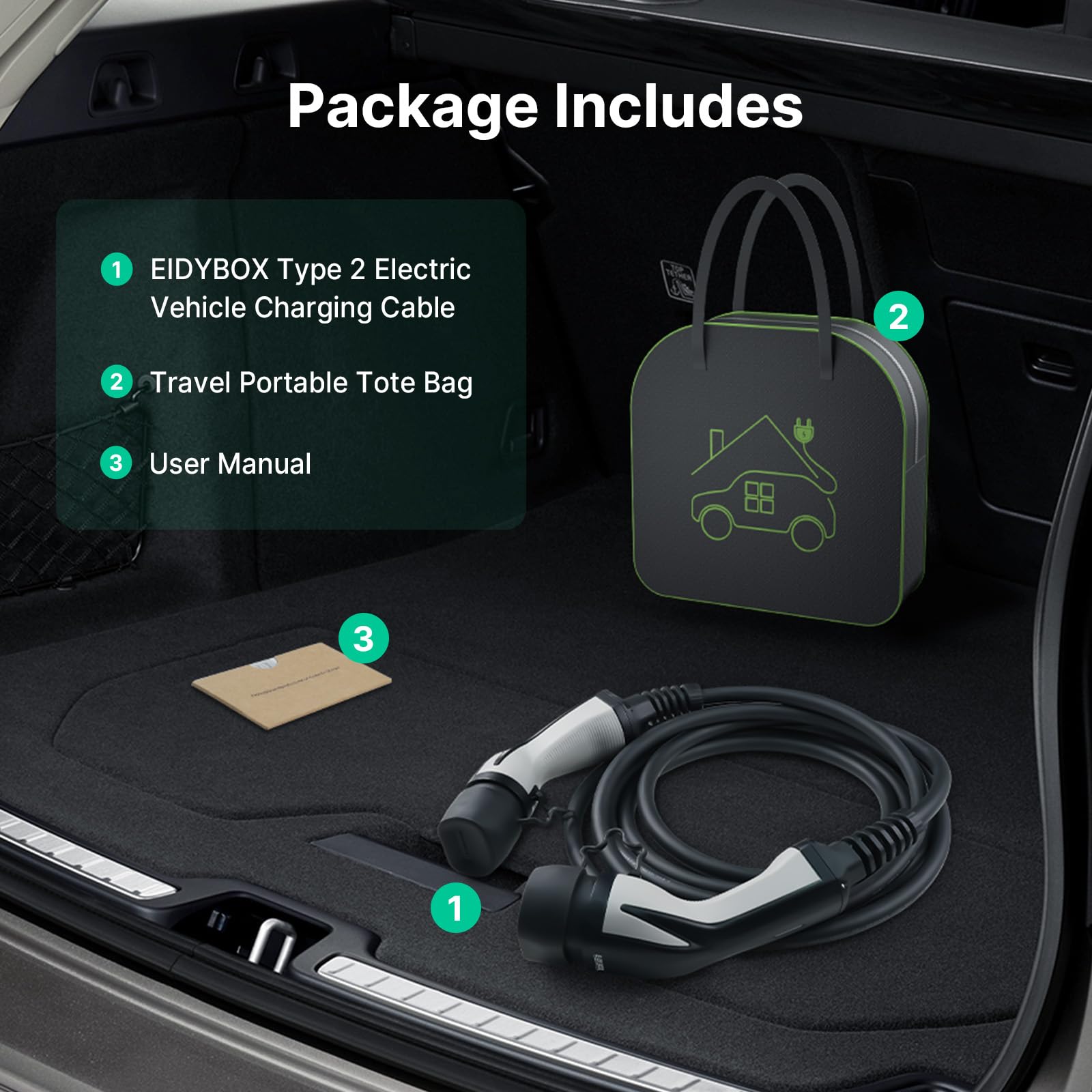 Cavo di Ricarica EV Tipo 2 Trifase 22KW Cavo Ricarica Auto Elettrica 32A 10M Portatile con Borsa, Compatible con Model S/3/X/Y, ID.3, i3, Leaf, EQC, I-Pace, E-Tron