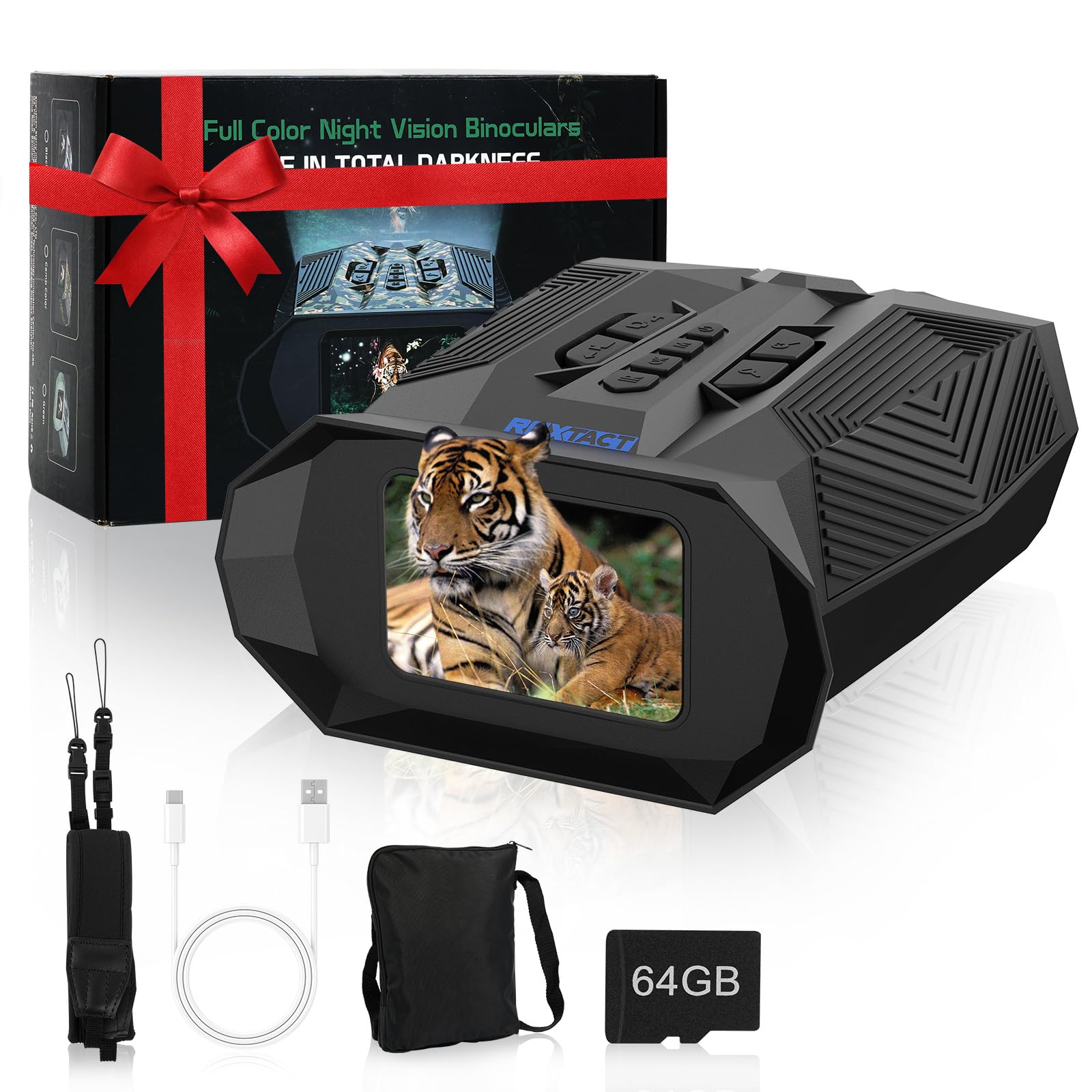 Night Vision Goggles—10× Zoom Binoculars for Adults,4K Infrared Full-Color Binoculars with 4000mAH for Hunting,3.0" Screen Night Vision Binoculars with 64GB TF Card for Photo and Vedio