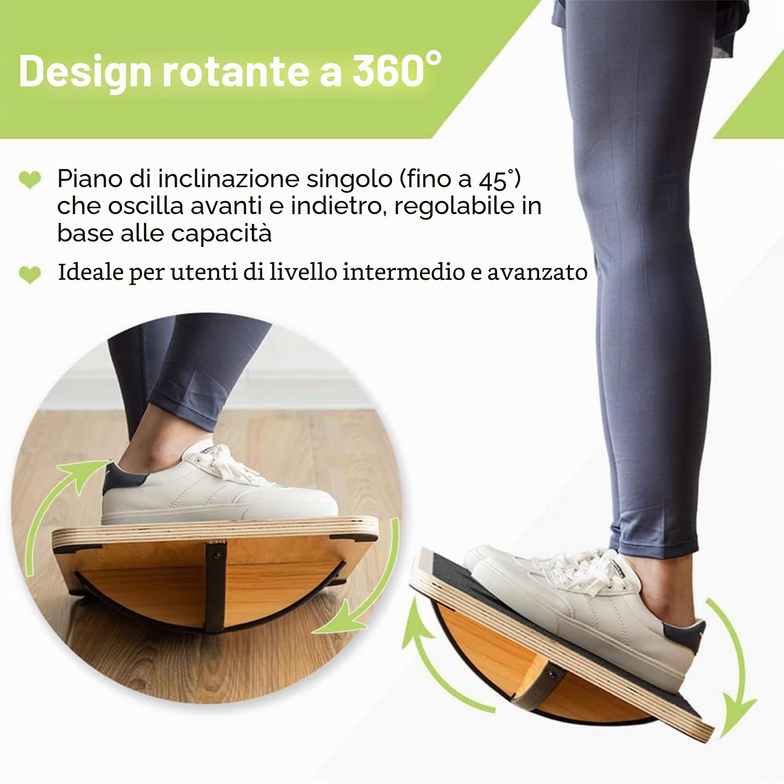 StrongTek Balance Board professionale in legno, Rocker Board, accessorio da scrivania in legno, tavola di bilanciamento per sotto la scrivania, rullo antiscivolo, forza del nucleo, stabilità, tavole