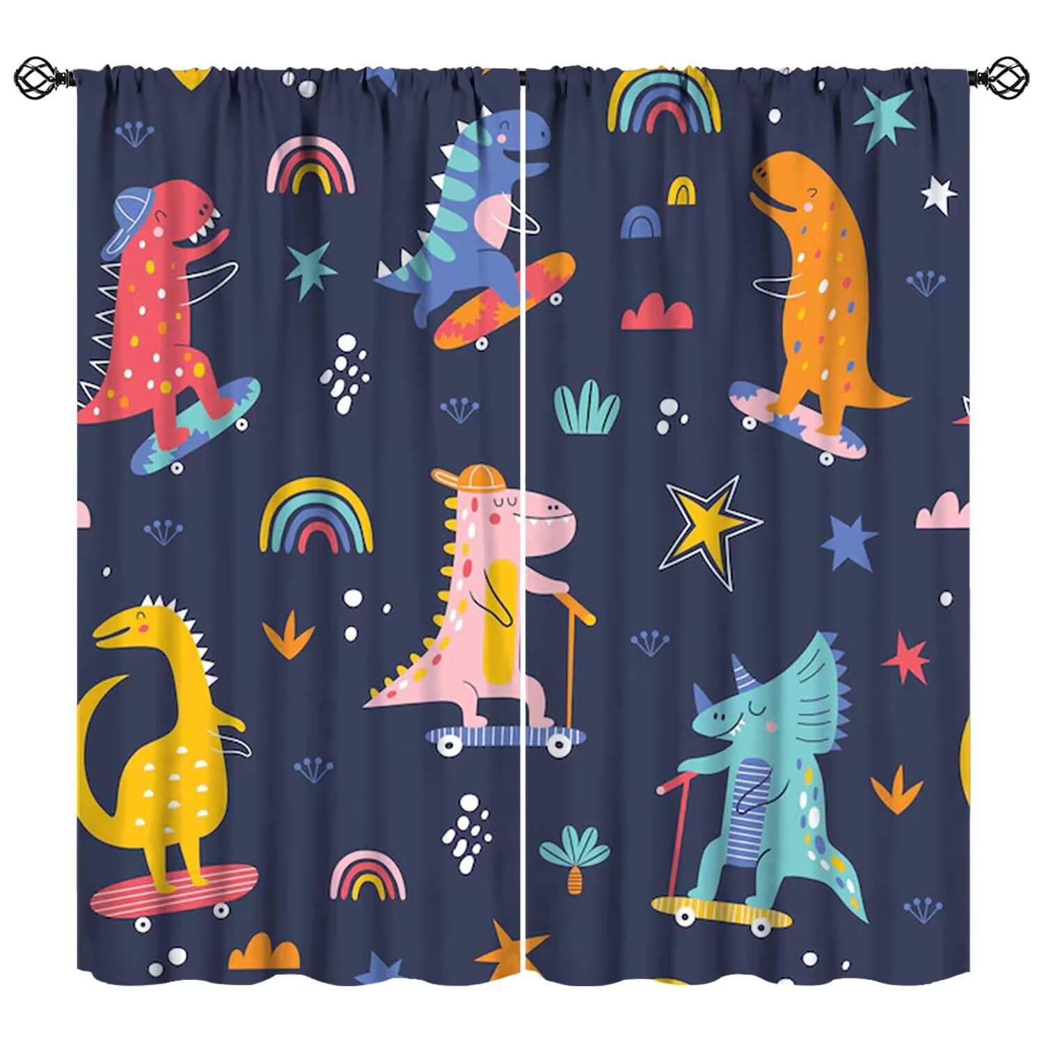 JESTRONRY Cartoon Dinosaur Curtains, Cute Funny Dino Boys Window Treatments for Boys Girls Kids Room Nursery Bedroom Decor 42" W X 54" L (Blackout)