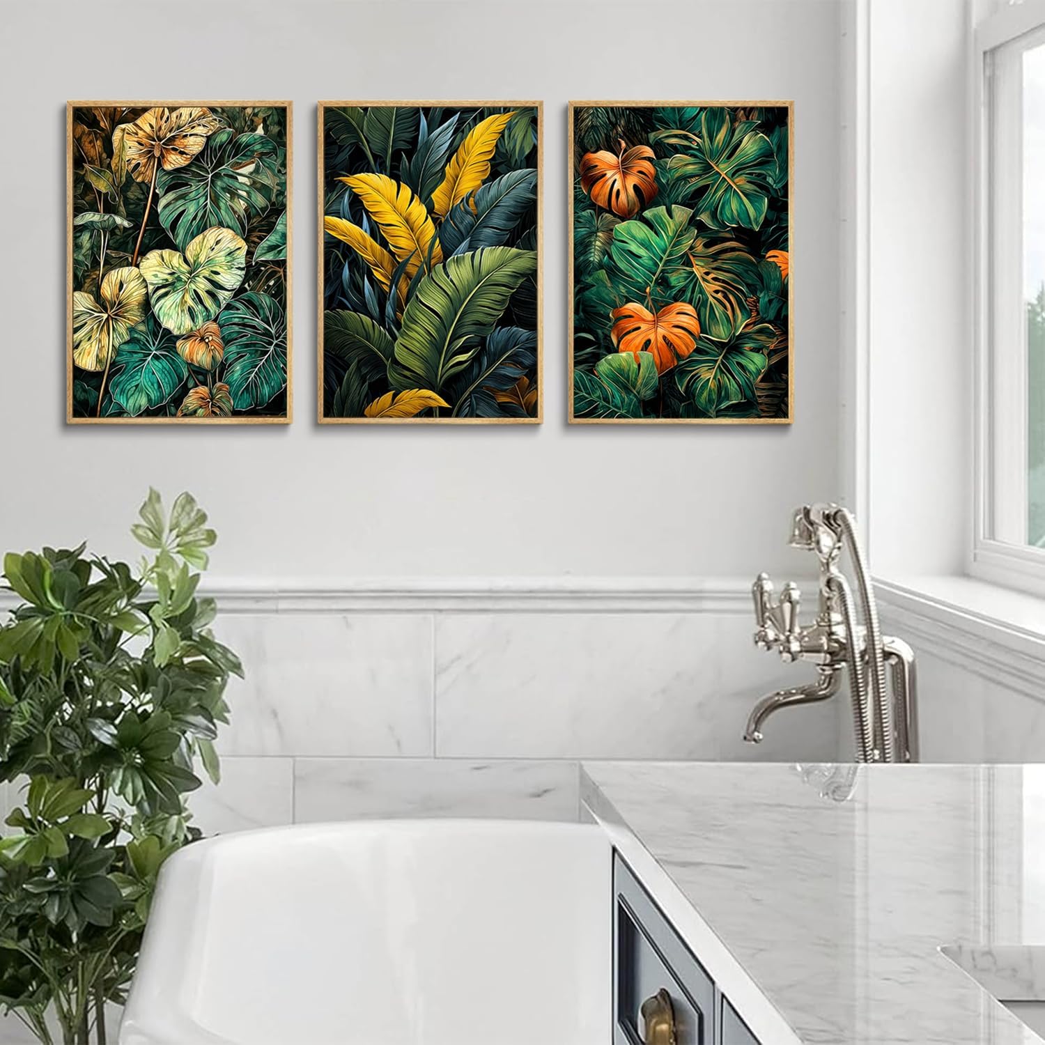 3pcs Tropical Botanical Canvas Wall Art Monstera Plant Posters Prints Palm Leaves Bohemian style Simple Life Pictures Decor for Bathroom living room Decoration Unframed