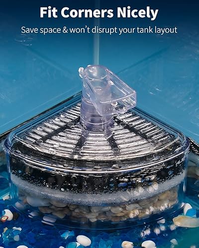 Miniatura 5 de Pawfly Filtro de esponja de esquina para acuario, filtro silencioso de espuma biológica de peces pequeños con piedras naturales, gravas y anillos de