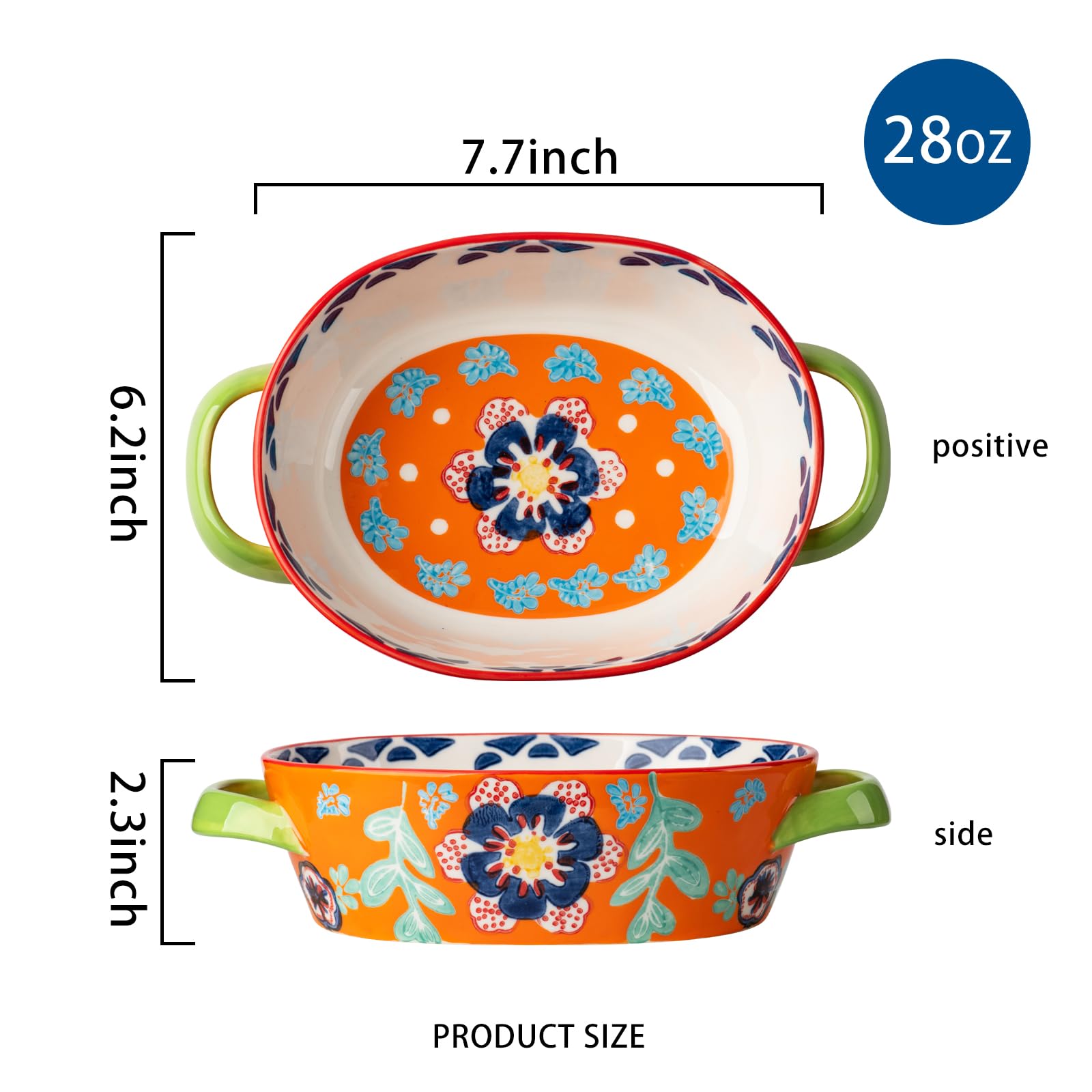 Cazuela de cerámica para hornear de 9.7 x 6.25 pulgadas, sartén profunda para lasaña para horno, bandeja para hornear de 28 onzas con asas, apta para horno y duradera para lasaña, regalos de