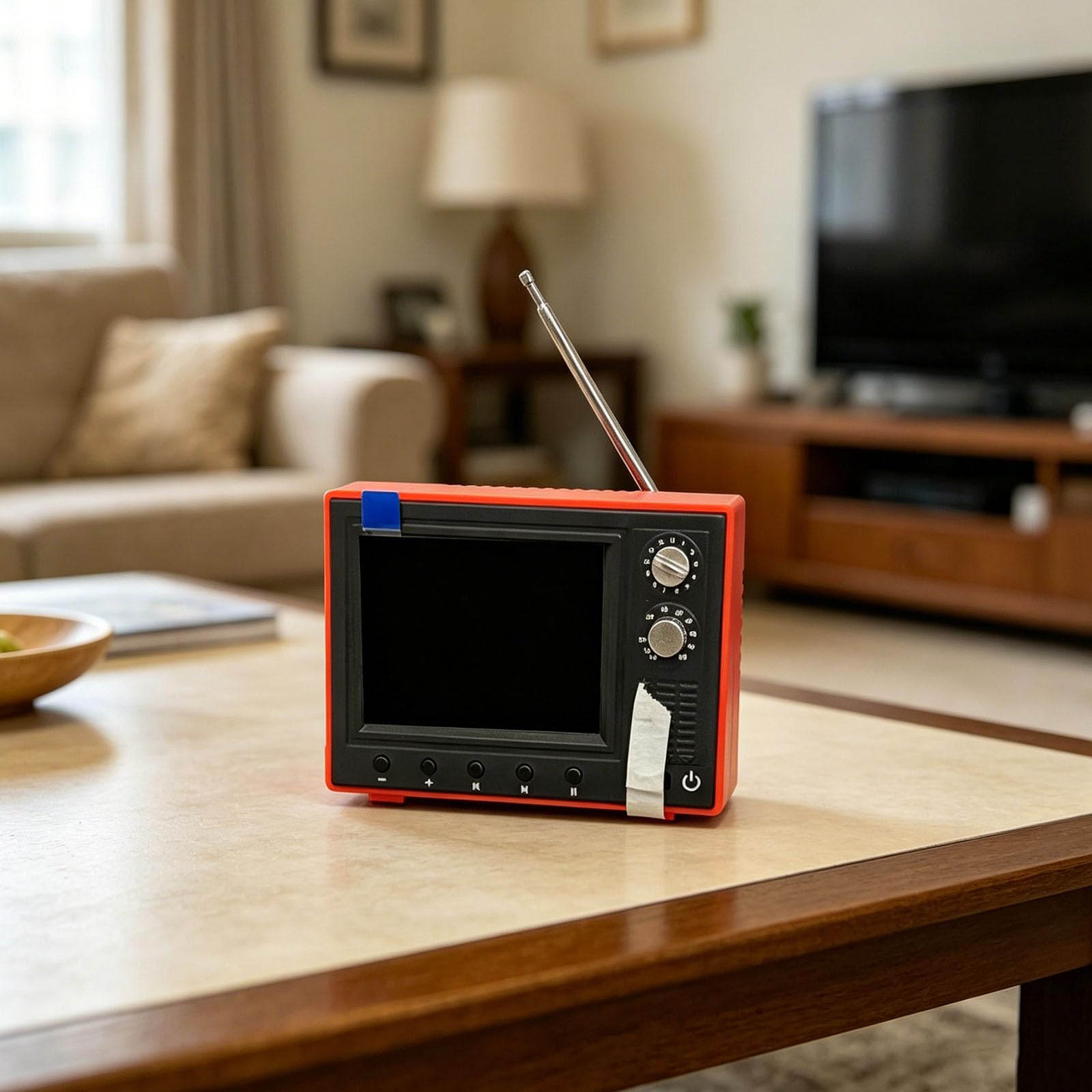 Miniaturowy telewizor w skali 1/12, obsługuje przesyłanie przez USB, odtwarzane wideo, mini telewizor, model HD 720P, z 8 GB pamięci, bateria 150 minut, do domku dla lalek, prezent (czerwony)