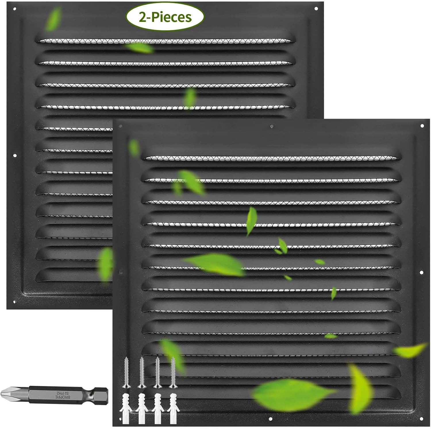 2Pcs 6" x 6" Aluminum Gable Vents Attic Vents Metal Gable Wall Shed Vent with Screw and Screen Mesh, Square Return Louver Grille for Ventilation Exterior Door House Attic Garage Ceiling Black