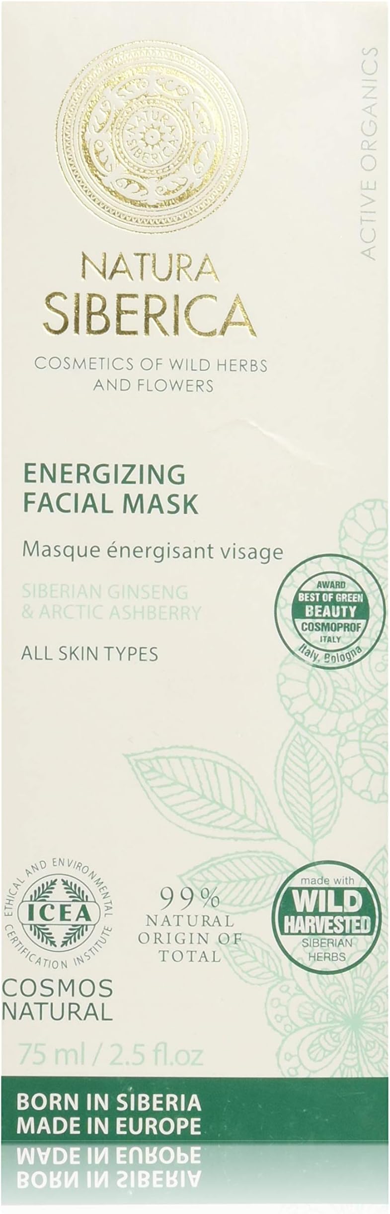 Natura Siberica Energizing Facial Mask - Organic Face Mask with Vitamins C, E & F Gives Fresh and Beautiful Glow, All Skin Types, 2.5 Ounces