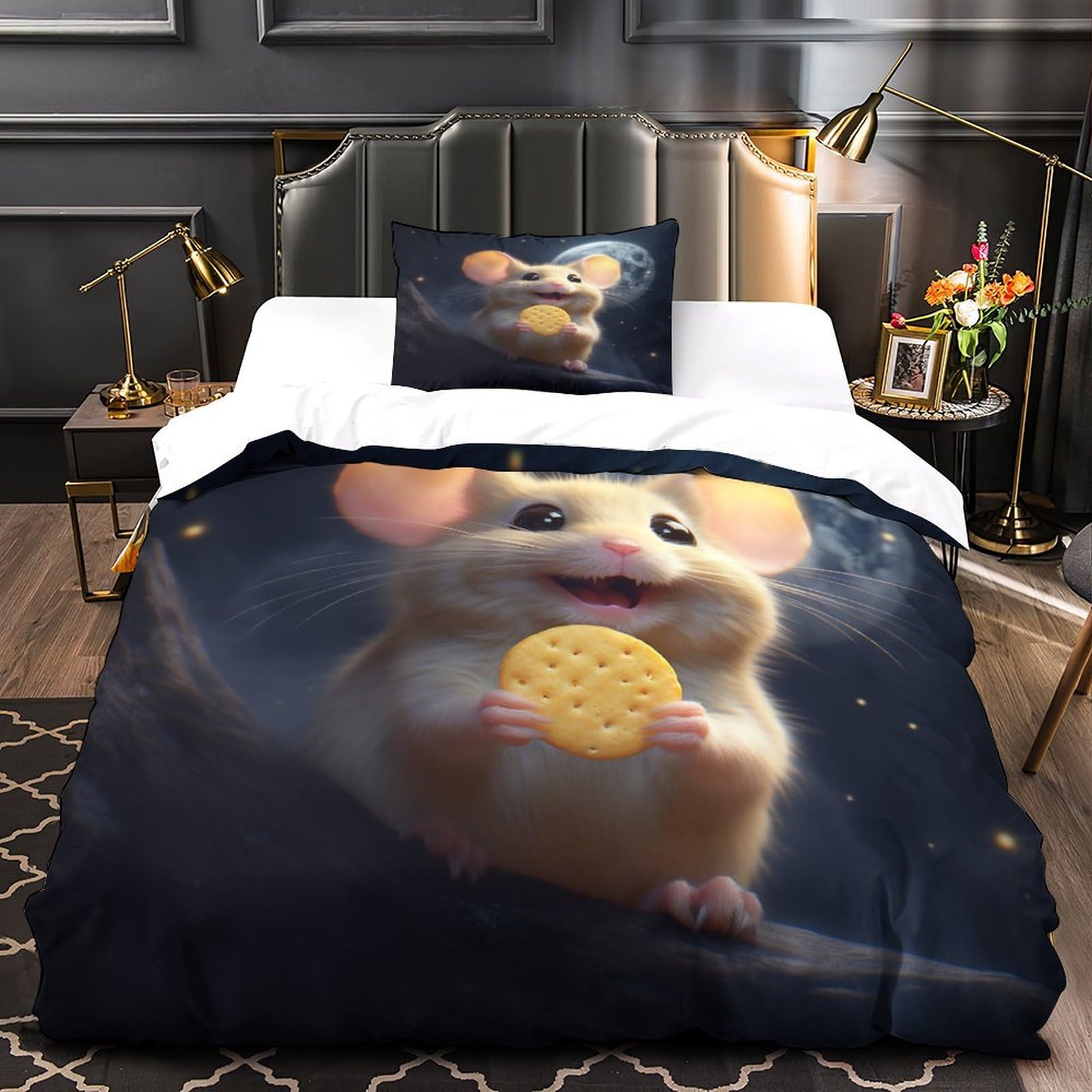 Maus Bettwäsche 135x200 Set Kinder Hamster 2-teilig – Weiche 3D Bettbezug Mit Kissenbezug, Einzelbett Set