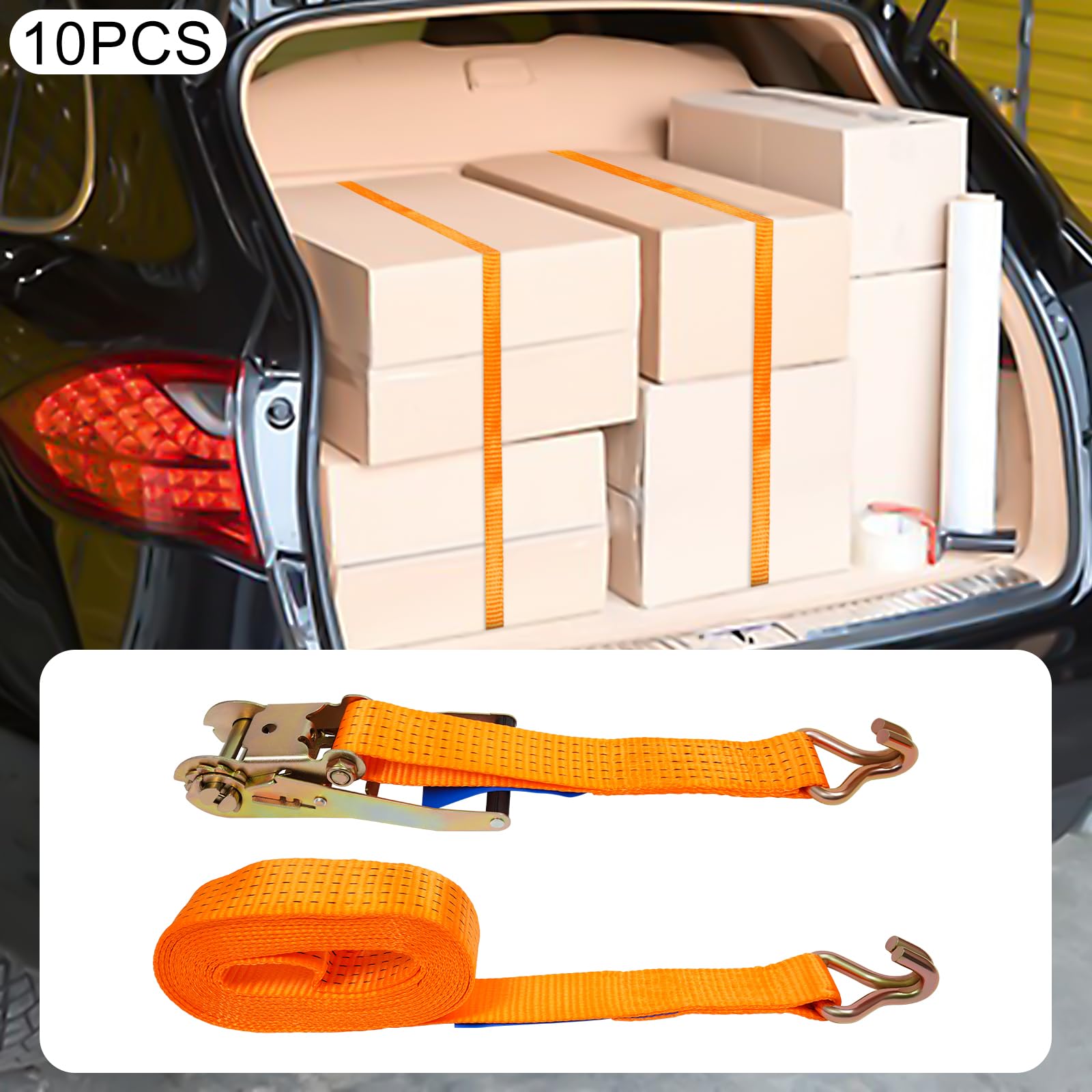 10 cinghie di ancoraggio a cricchetto (5 cm x 8 m), ad alte prestazioni 5000 kg con gancio ad artiglio, cinghia da 5 tonnellate per moto e trasporto di materiali