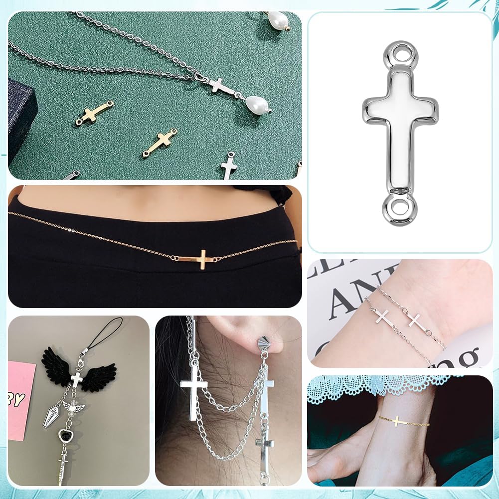 PH PandaHall Cross Charm Links, 40pcs Cross Pendants Cross Links Connectors Double Loop Cross Charms Center Charms for Easter Eid Mubarak Ramadan Decor Prayer Necklace Jewelry Making - Image 5