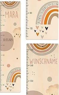 Kidsmood - Personalisierte Messlatte Kinder aus Holz – Hochwertige Messleiste & Wand-Deko für Baby- & Kinderzimmer mit fröhlichem Regenbogen – Tolles Taufgeschenk für Mädchen & Jungen - Skala 65-140cm